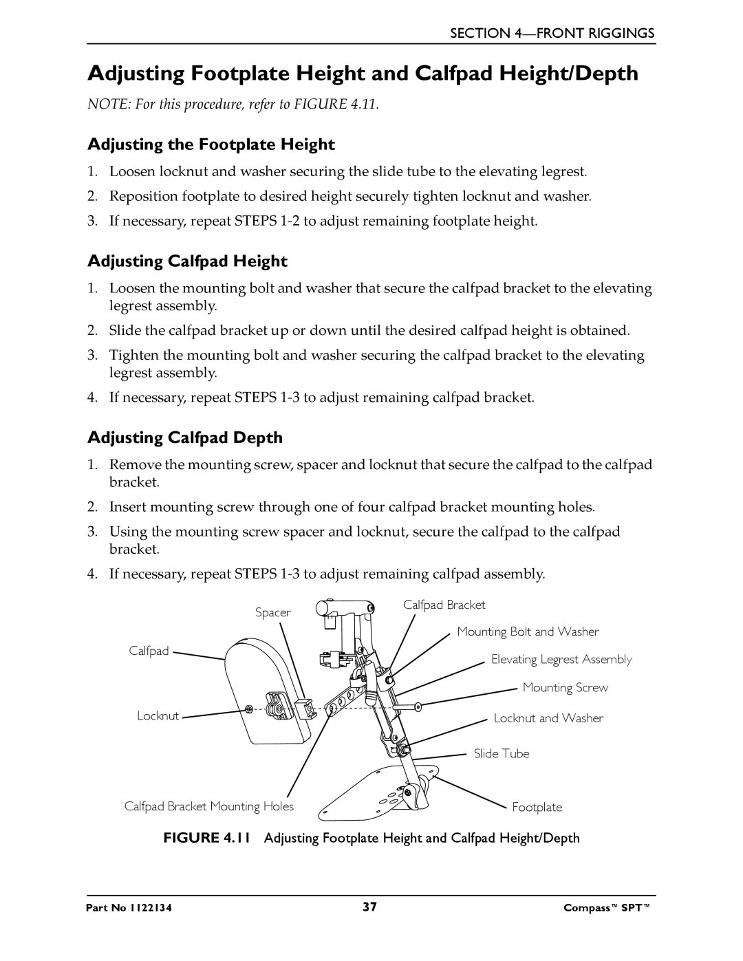 Invacare PHW93, PH904A manual Adjusting Footplate Height and Calfpad Height/Depth, Adjusting the Footplate Height 