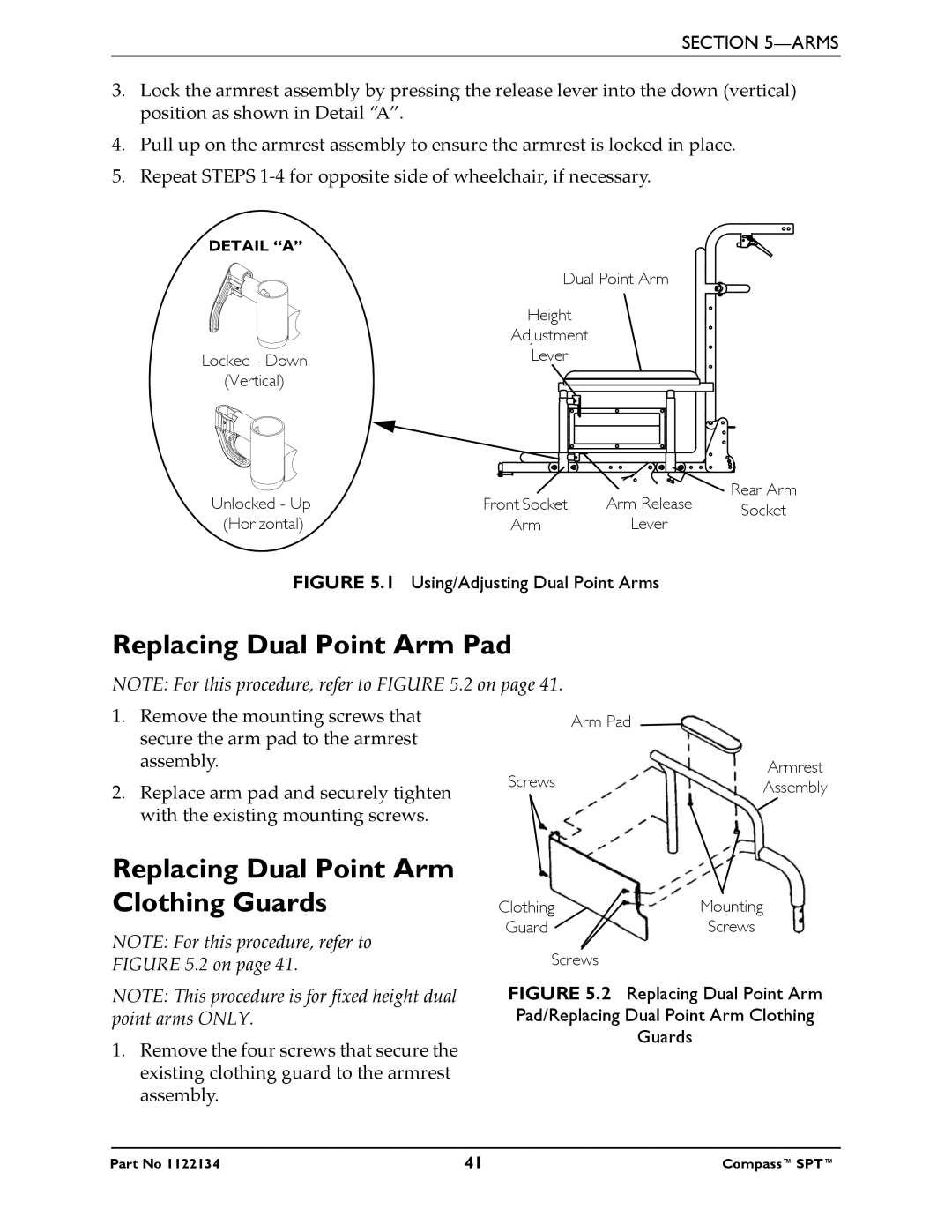 Invacare PHW93, PH904A manual Replacing Dual Point Arm Pad, Replacing Dual Point Arm Clothing Guards 