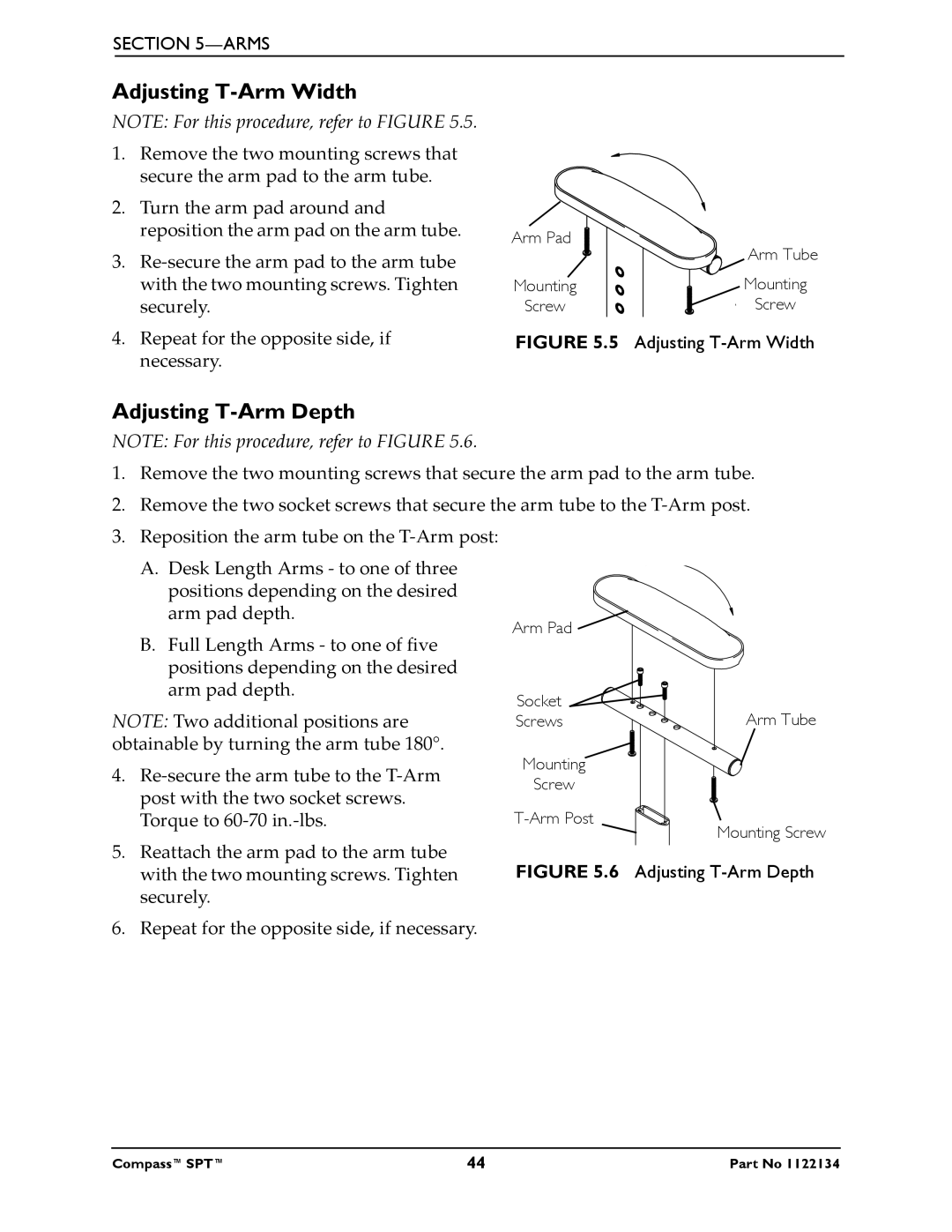 Invacare PH904A, PHW93 manual Adjusting T-Arm Width, Adjusting T-Arm Depth 