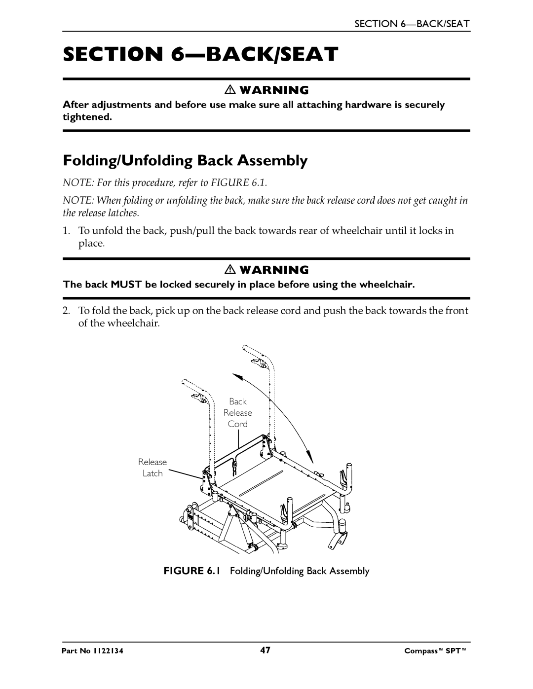 Invacare PHW93, PH904A manual Back/Seat, Folding/Unfolding Back Assembly 