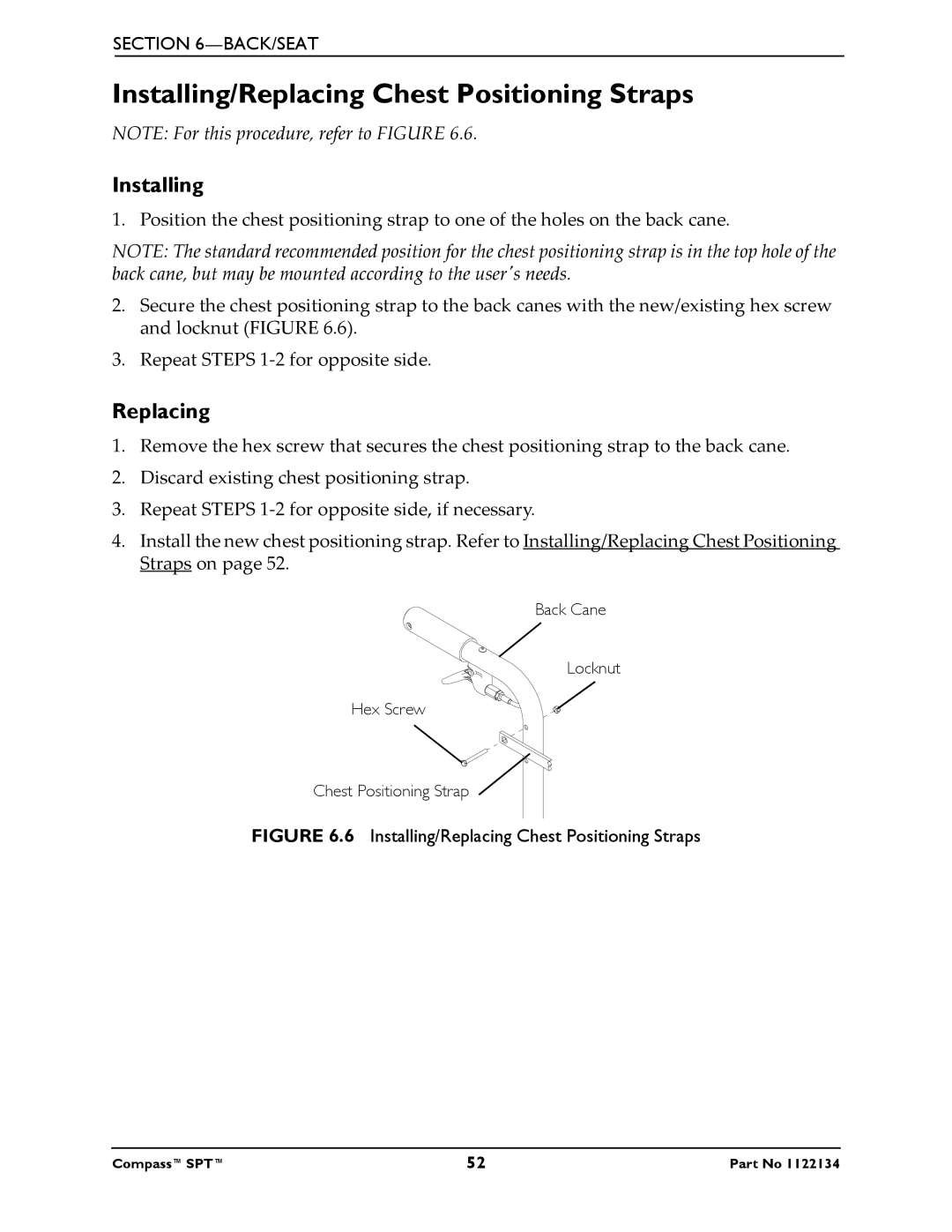 Invacare PH904A, PHW93 manual Installing/Replacing Chest Positioning Straps 