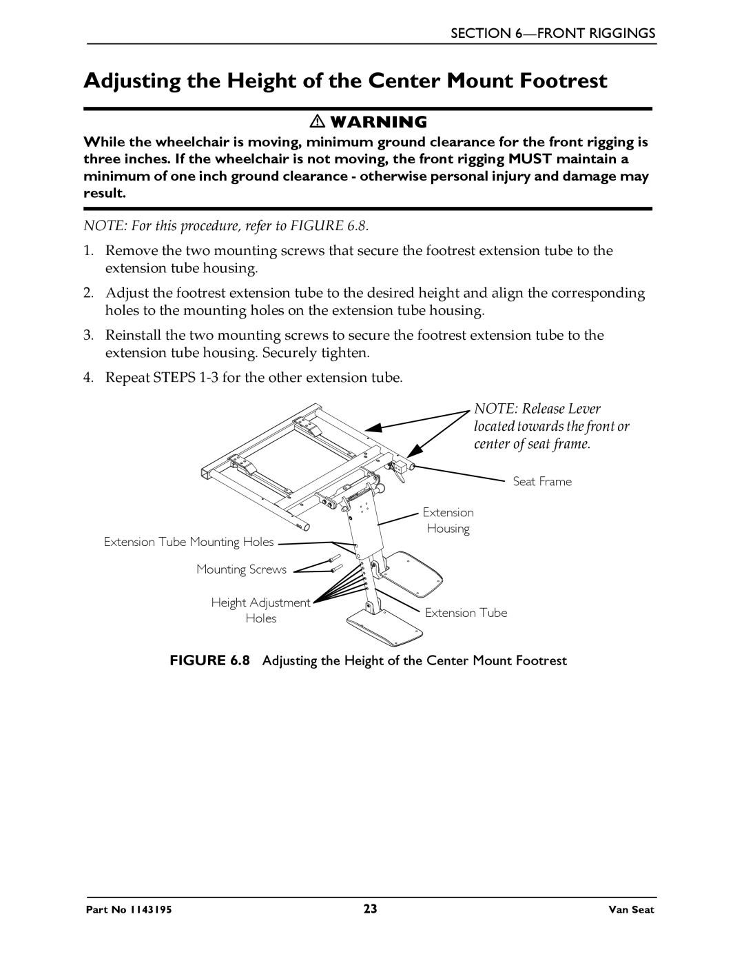 Invacare PHWH93 manual Adjusting the Height of the Center Mount Footrest 