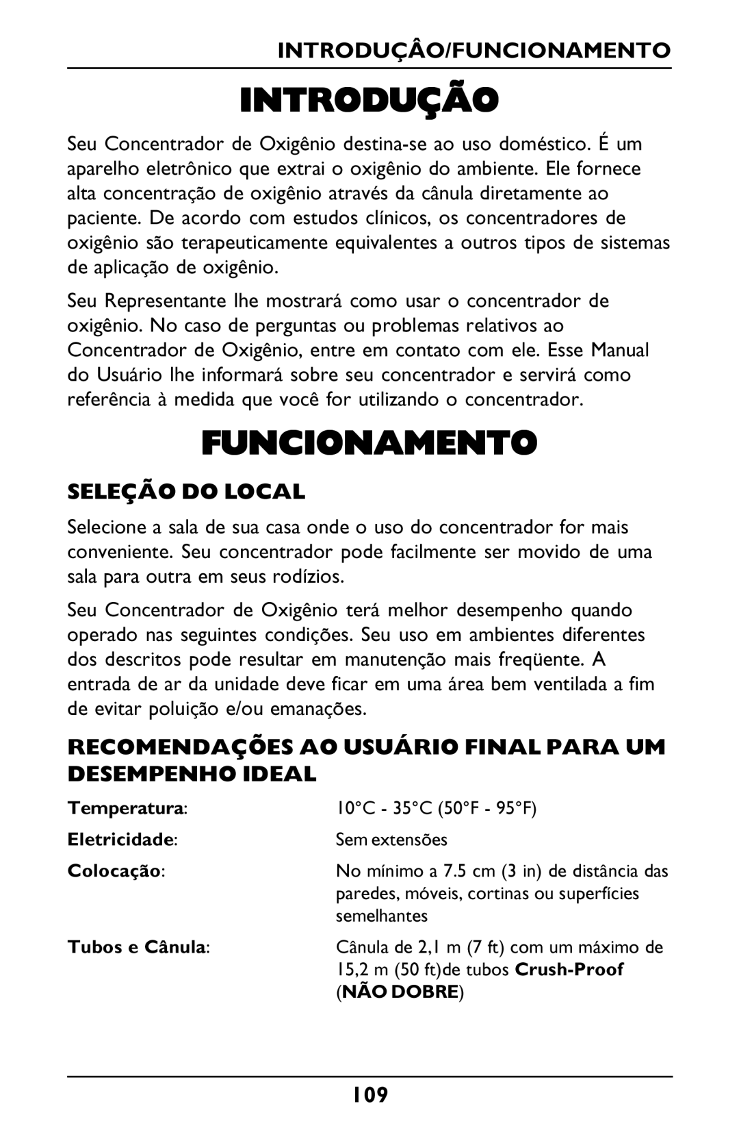 Invacare PLATINUM 5 manual Introdução, Introduçâo/Funcionamento, Seleção do Local 