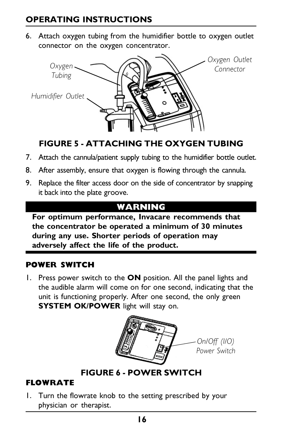 Invacare PLATINUM 5 manual Power Switch, Flowrate 