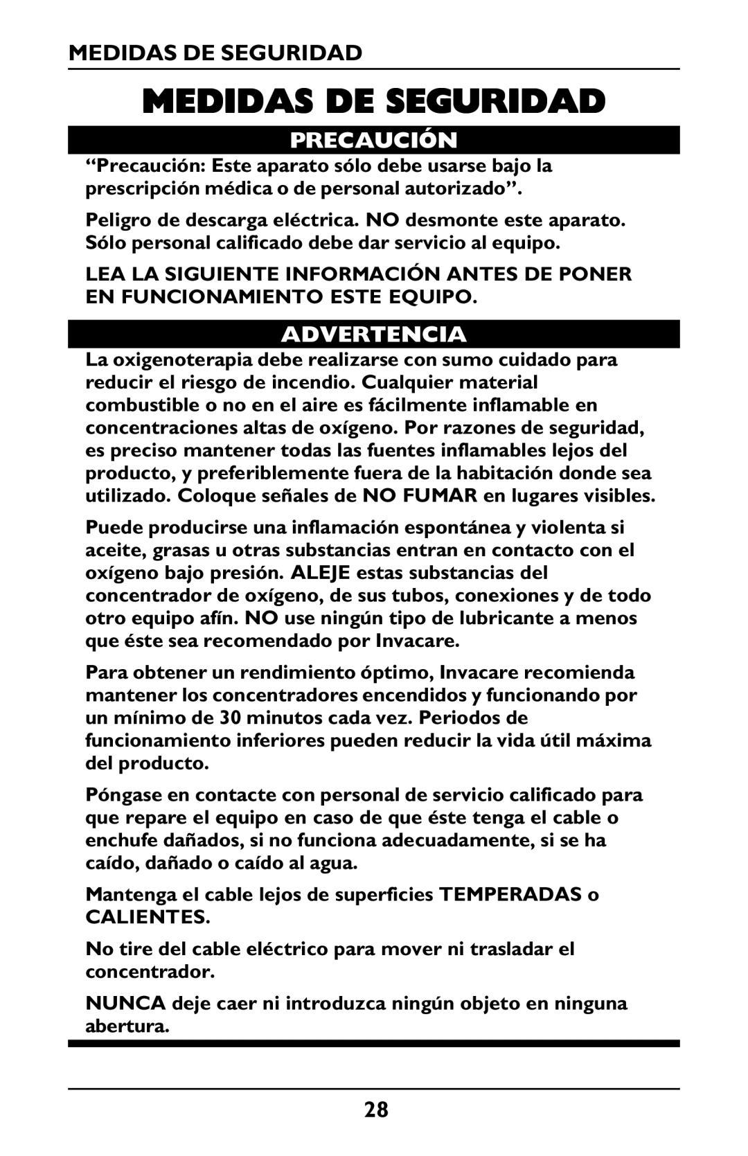 Invacare PLATINUM 5 manual Medidas DE Seguridad, Precaución 