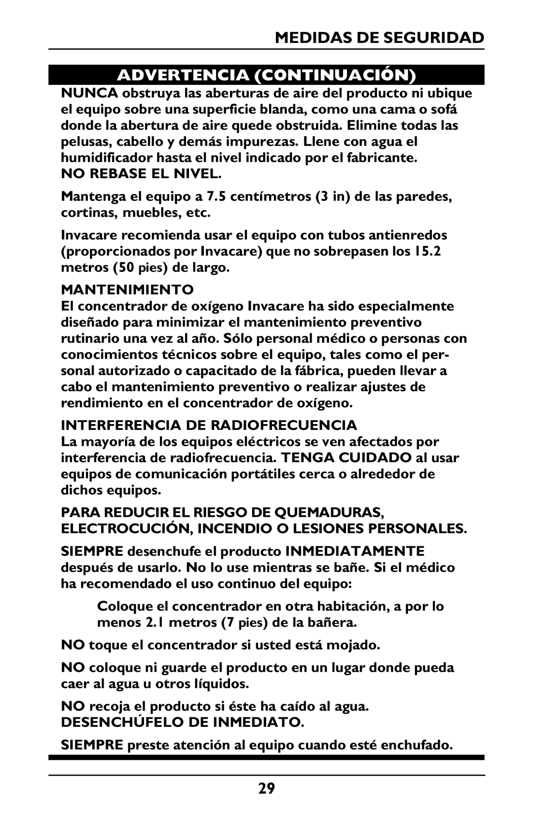 Invacare PLATINUM 5 manual Advertencia Continuación, No Rebase EL Nivel 