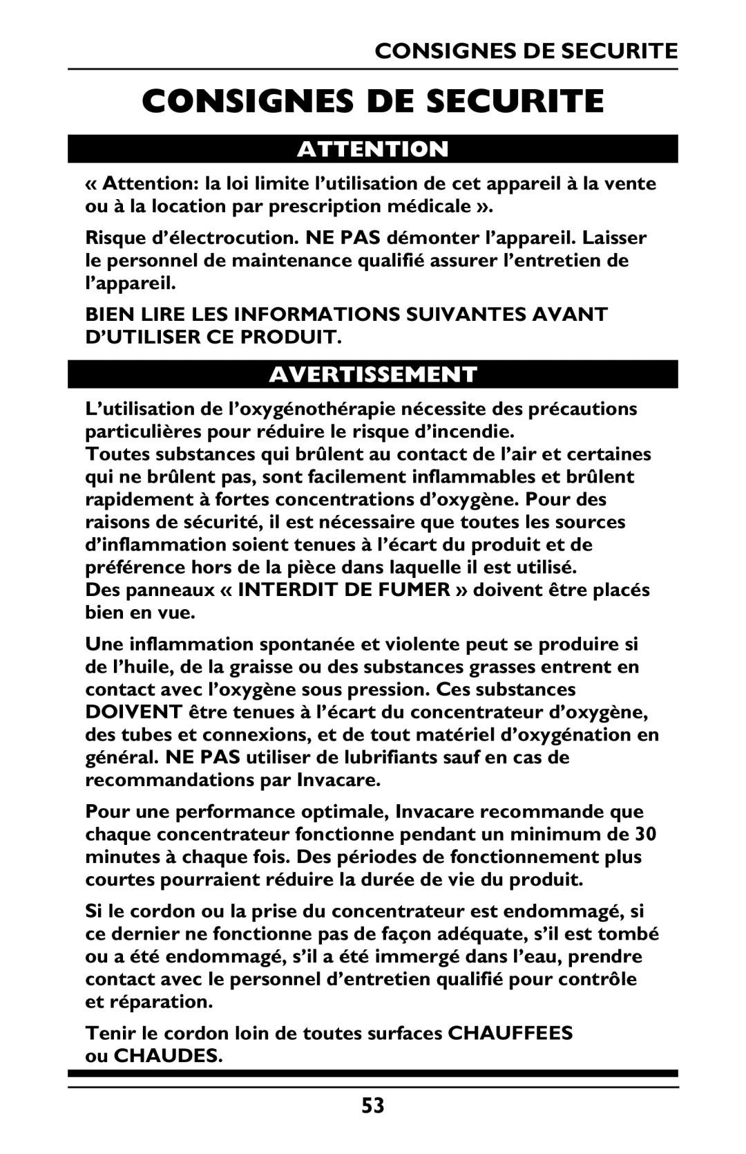 Invacare PLATINUM 5 manual Consignes DE Securite 