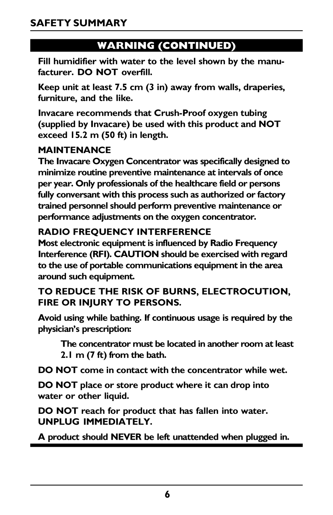 Invacare PLATINUM 5 manual Maintenance, Radio Frequency Interference, Unplug Immediately 