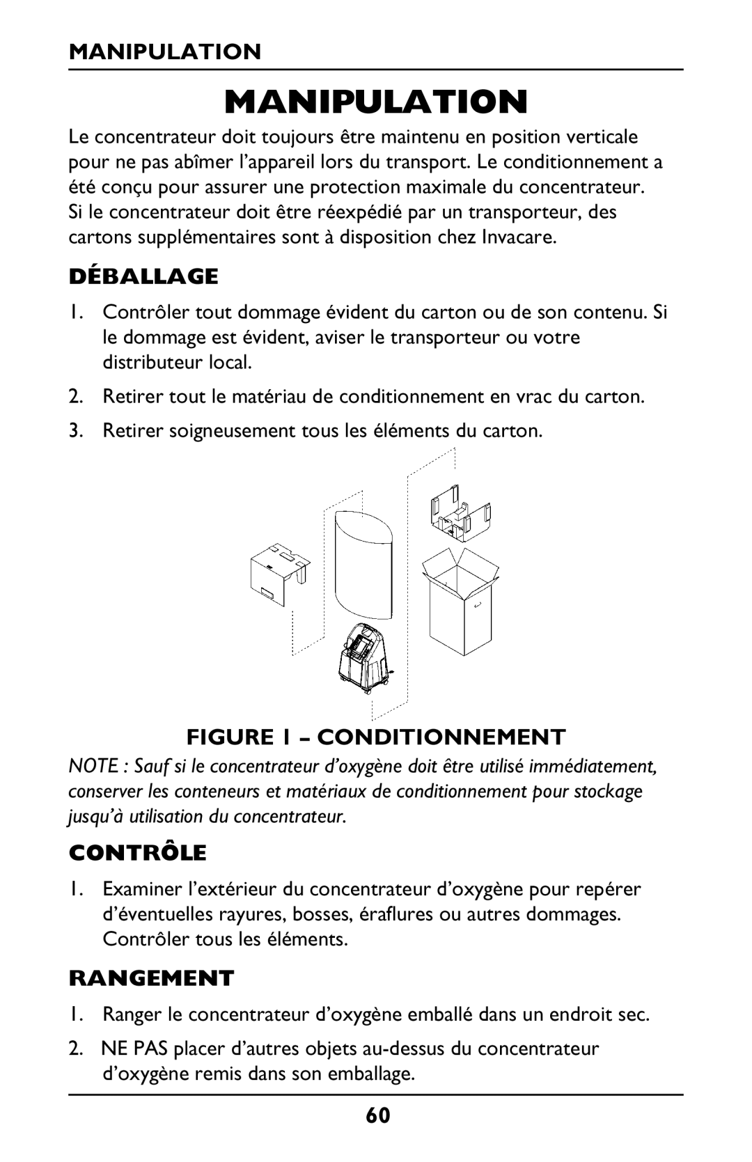 Invacare PLATINUM 5 manual Manipulation, Déballage, Rangement 