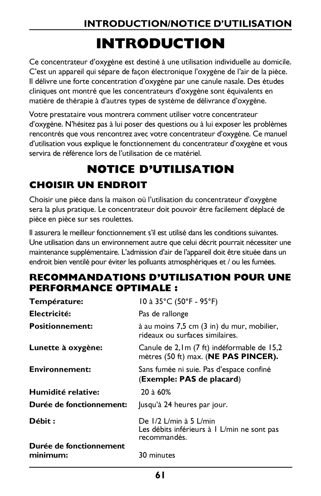 Invacare PLATINUM 5 manual Introduction/Notice D’Utilisation, Choisir UN Endroit 