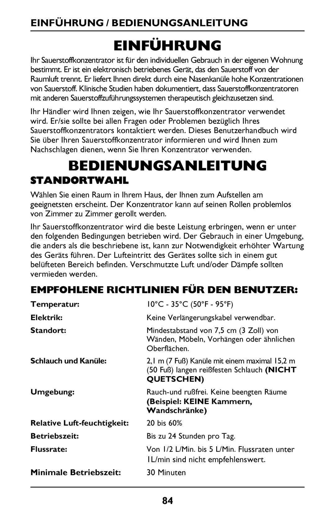 Invacare PLATINUM 5 manual Einführung / Bedienungsanleitung, Standortwahl, Empfohlene Richtlinien FÜR DEN Benutzer 