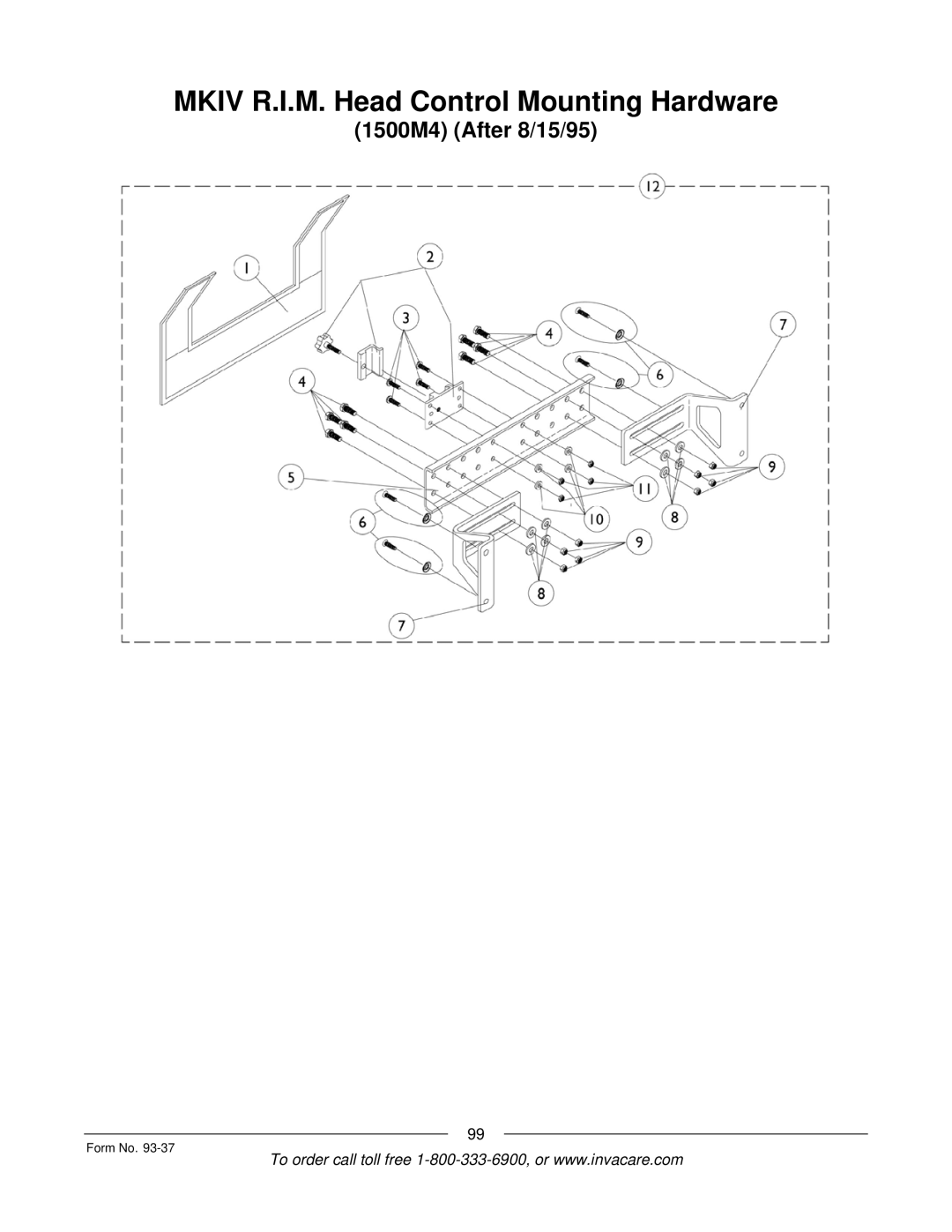 Invacare Power TigerTM manual Mkiv R.I.M. Head Control Mounting Hardware 