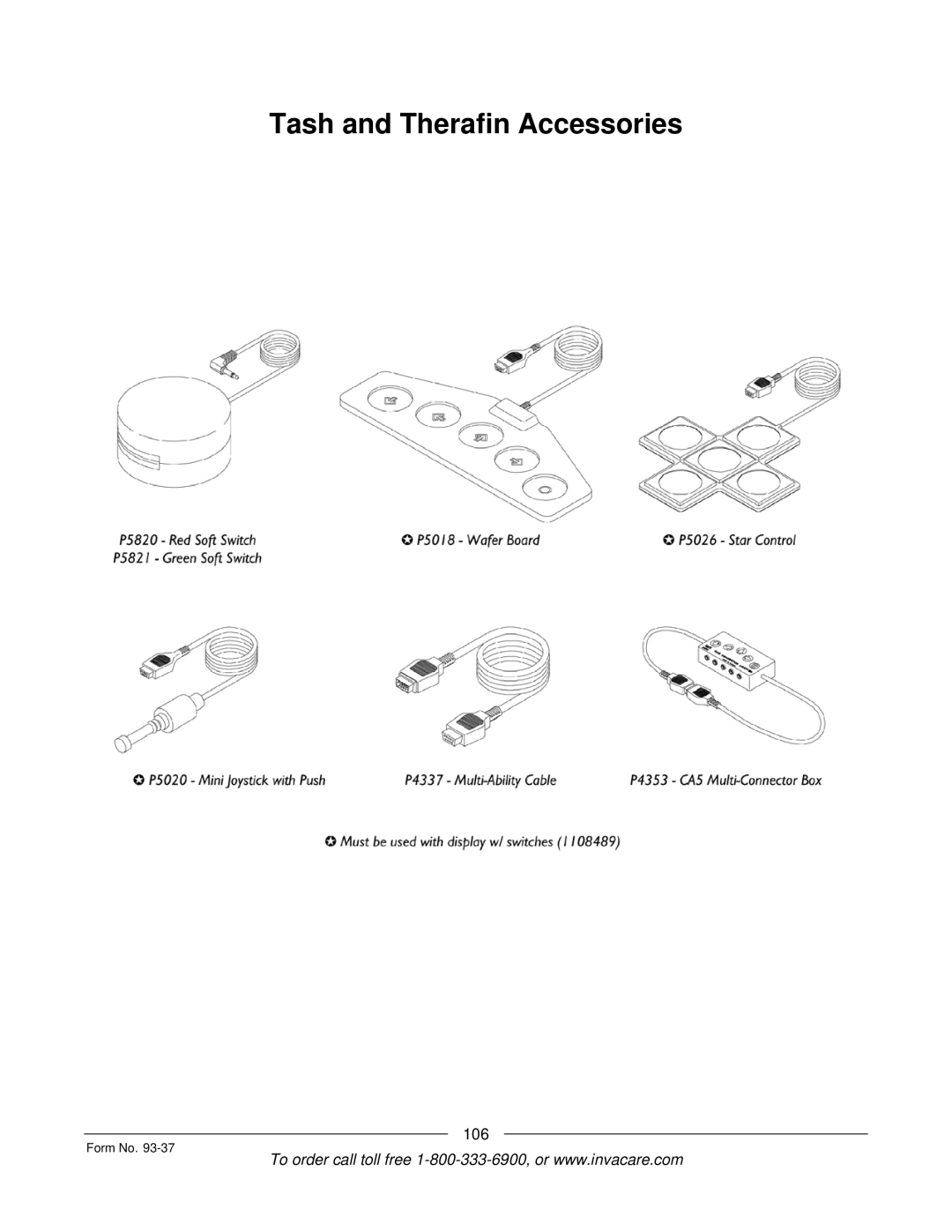 Invacare Power TigerTM manual Tash and Therafin Accessories 