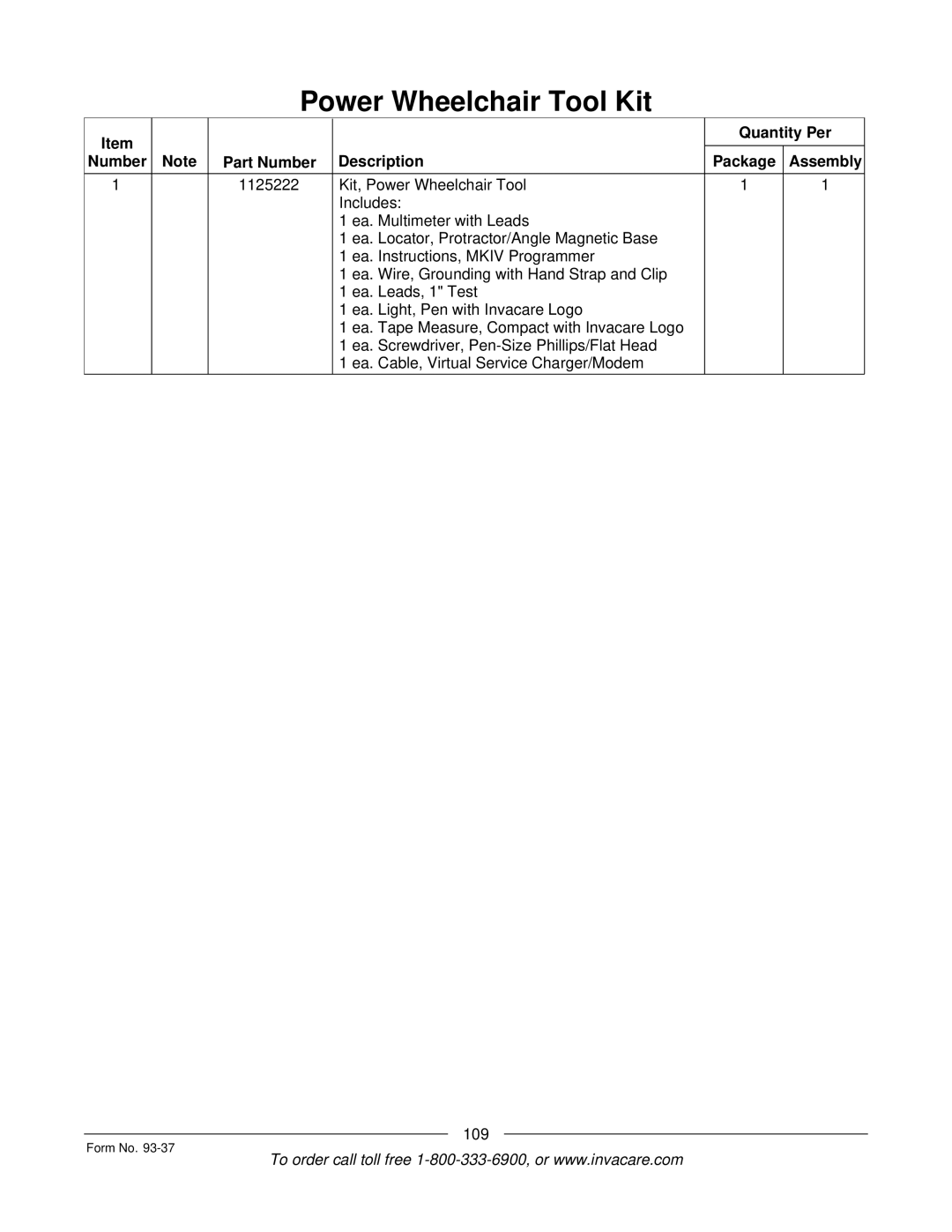 Invacare Power TigerTM manual 109 