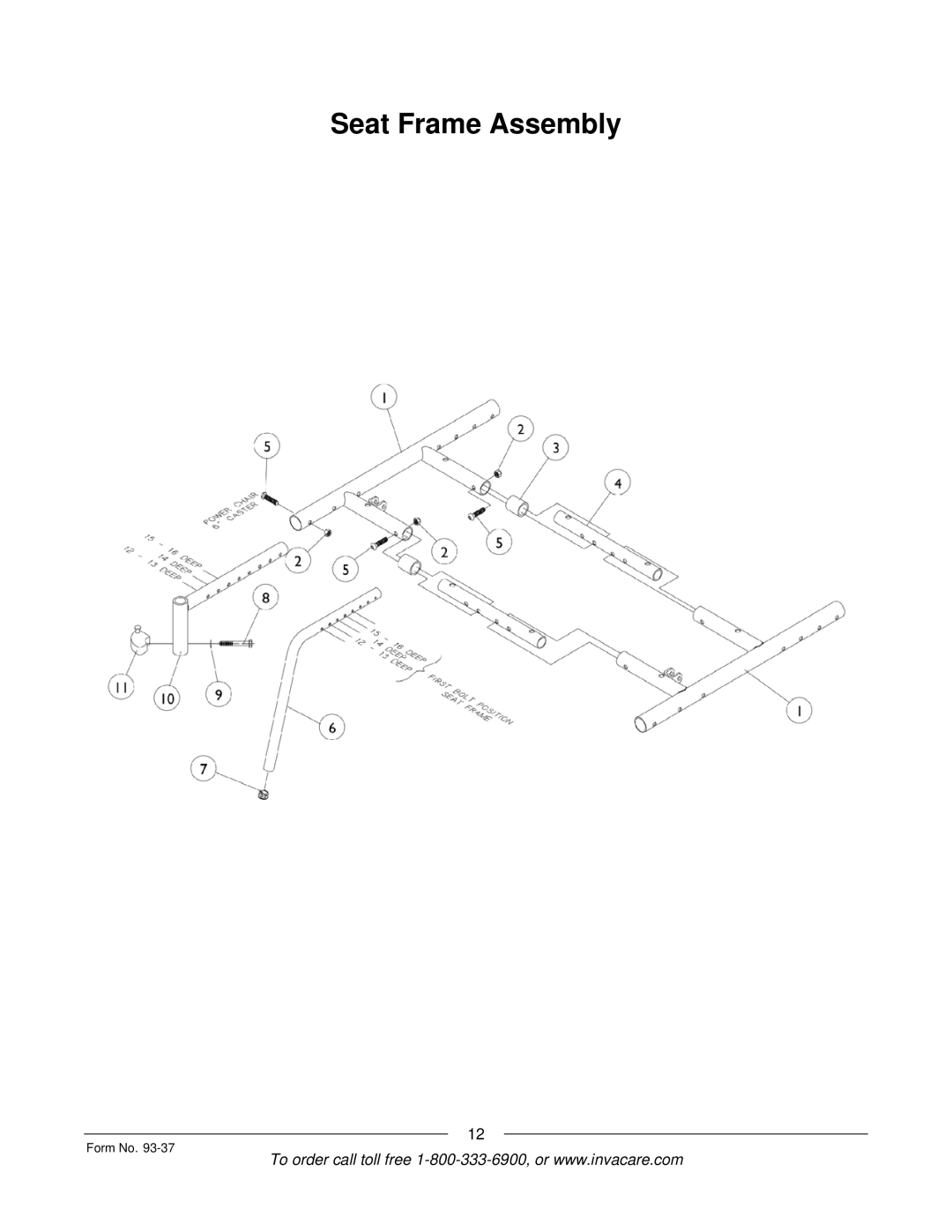 Invacare Power TigerTM manual Seat Frame Assembly 