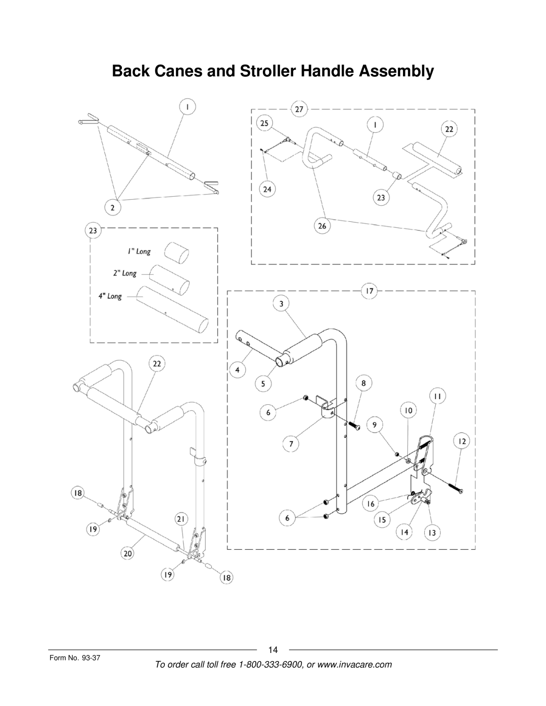 Invacare Power TigerTM manual Back Canes and Stroller Handle Assembly 