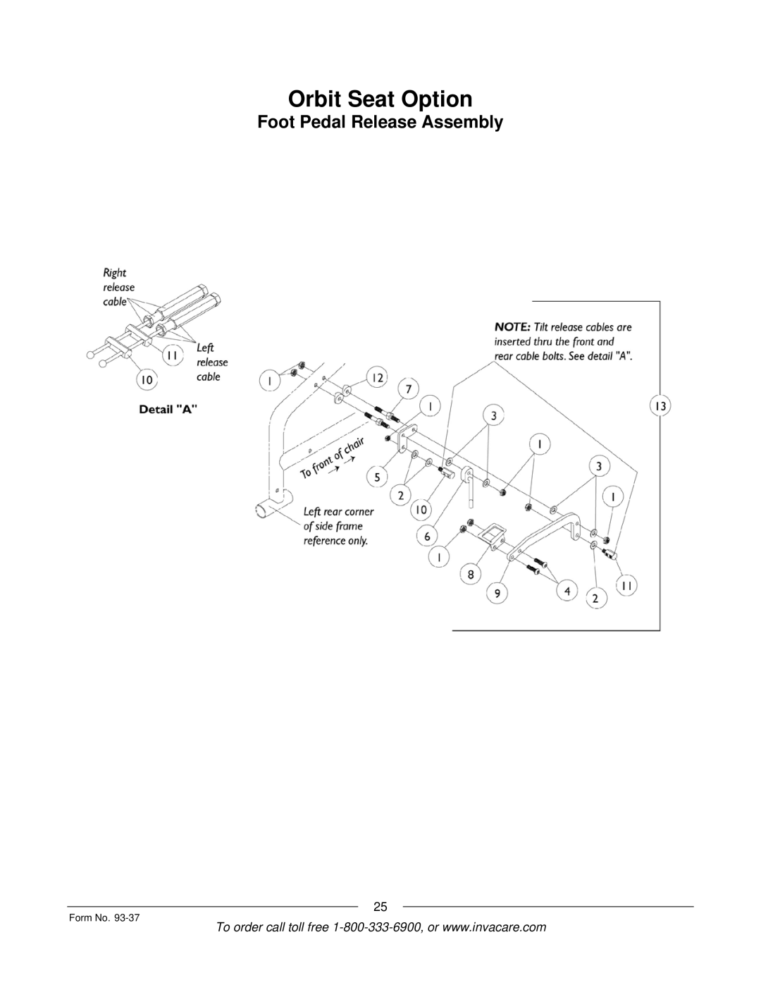 Invacare Power TigerTM manual Foot Pedal Release Assembly 