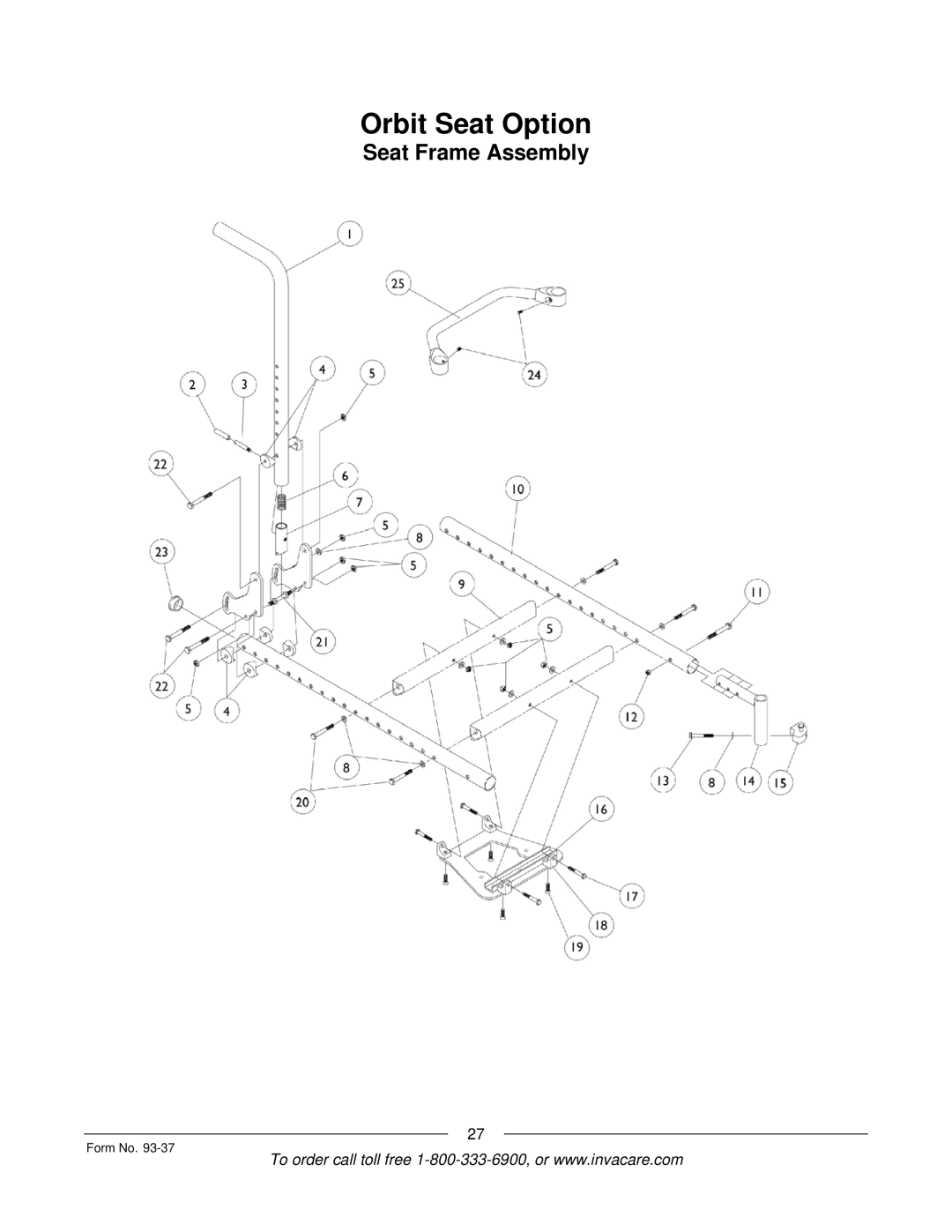 Invacare Power TigerTM manual Seat Frame Assembly 