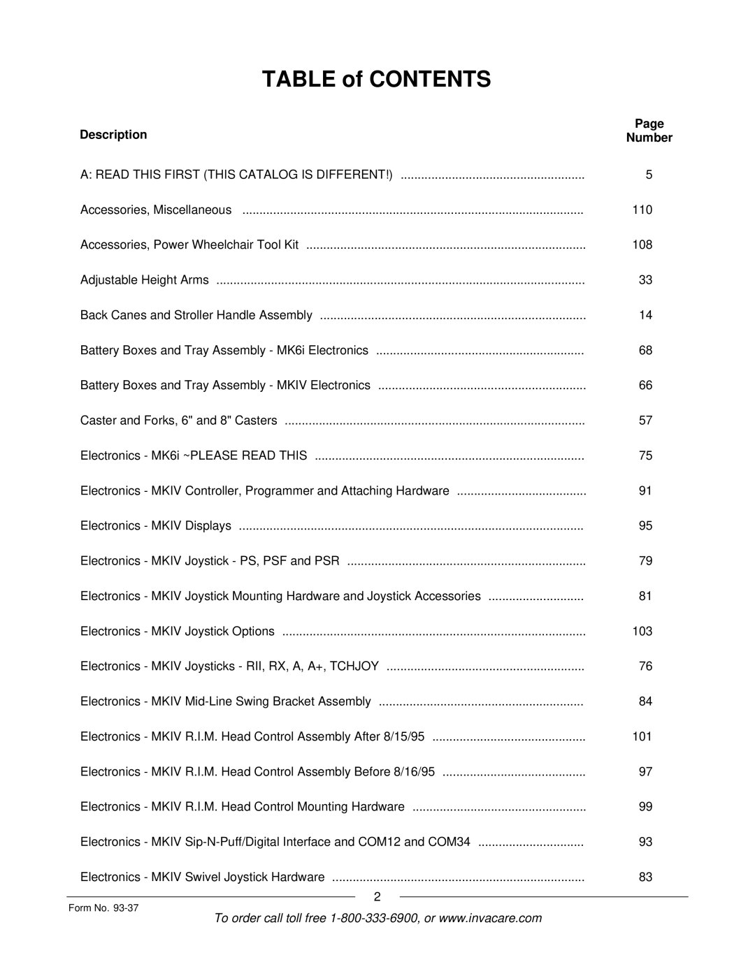 Invacare Power TigerTM manual Table of Contents 