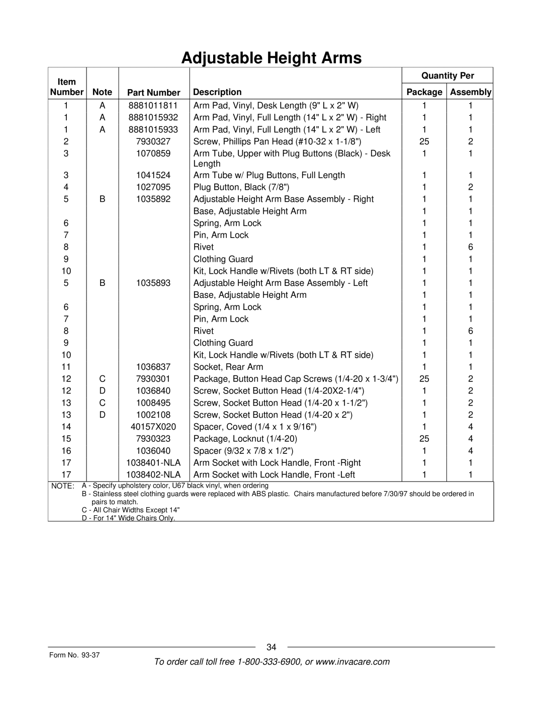 Invacare Power TigerTM manual Specify Upholstery color, U67 Black vinyl, when ordering 