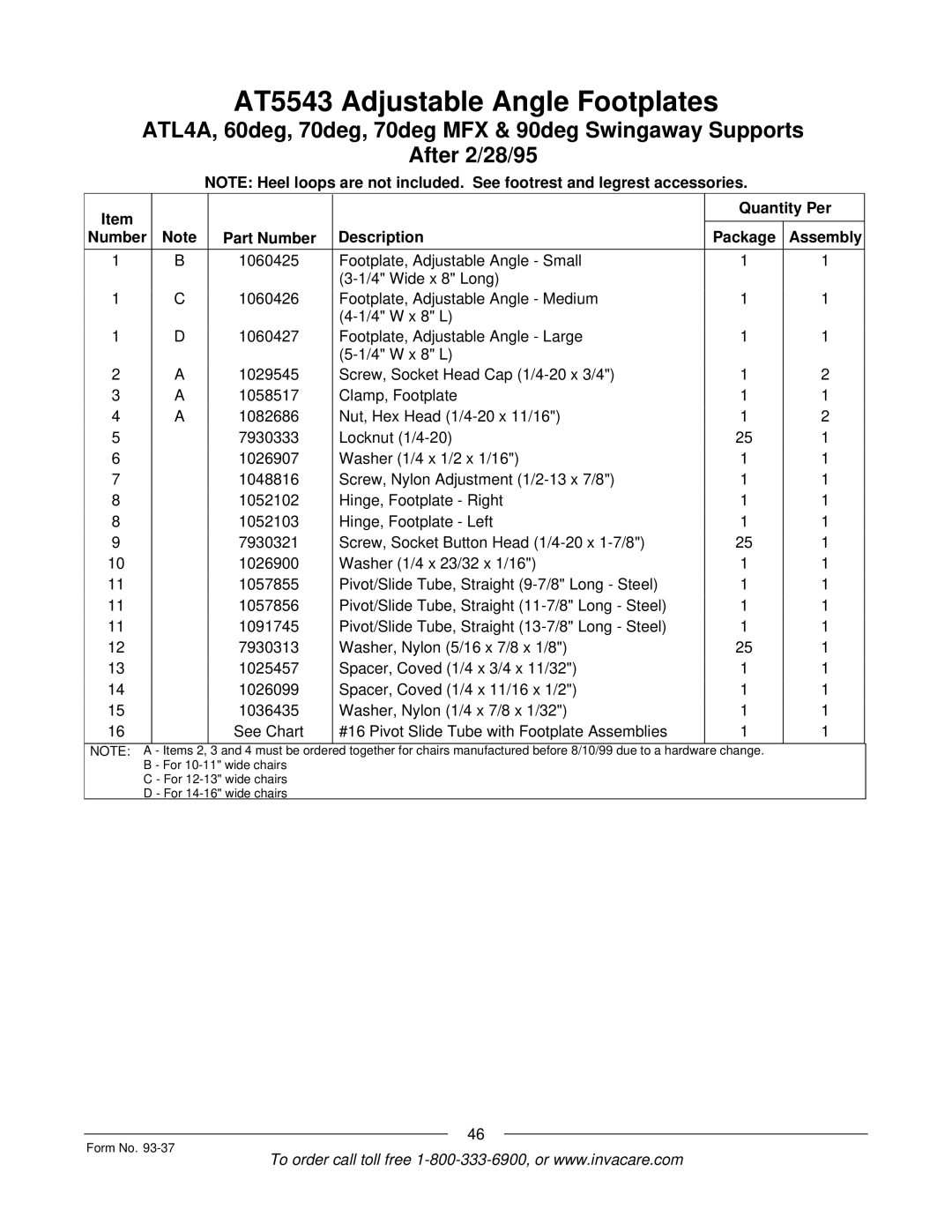 Invacare Power TigerTM manual Items 