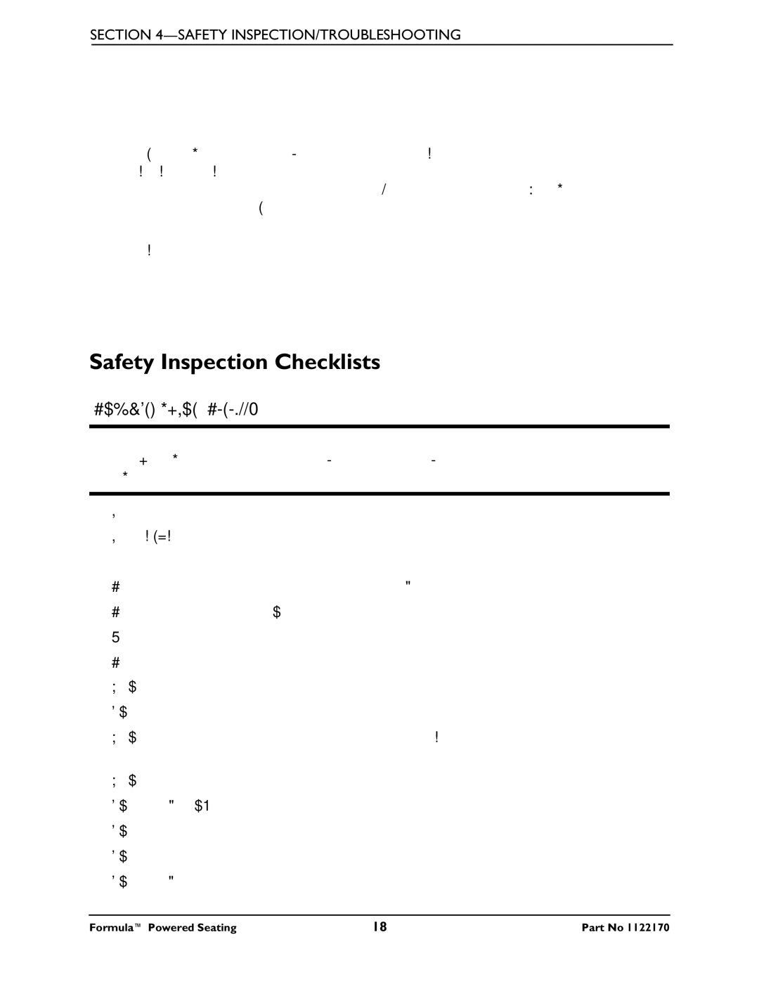 Invacare Powered Seating manual Safety INSPECTION/ Troubleshooting, Safety Inspection Checklists, Inspect/Adjust Initially 