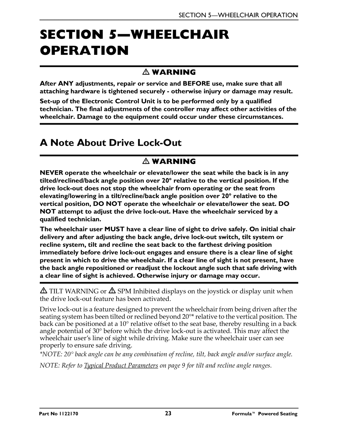 Invacare Powered Seating manual Wheelchair Operation 