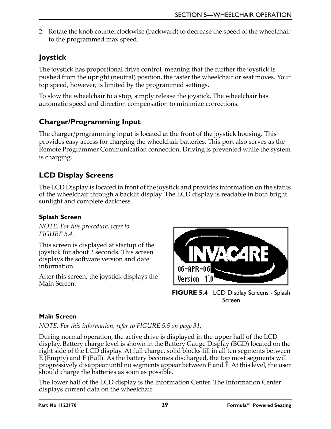 Invacare Powered Seating manual Joystick, Charger/Programming Input, LCD Display Screens 