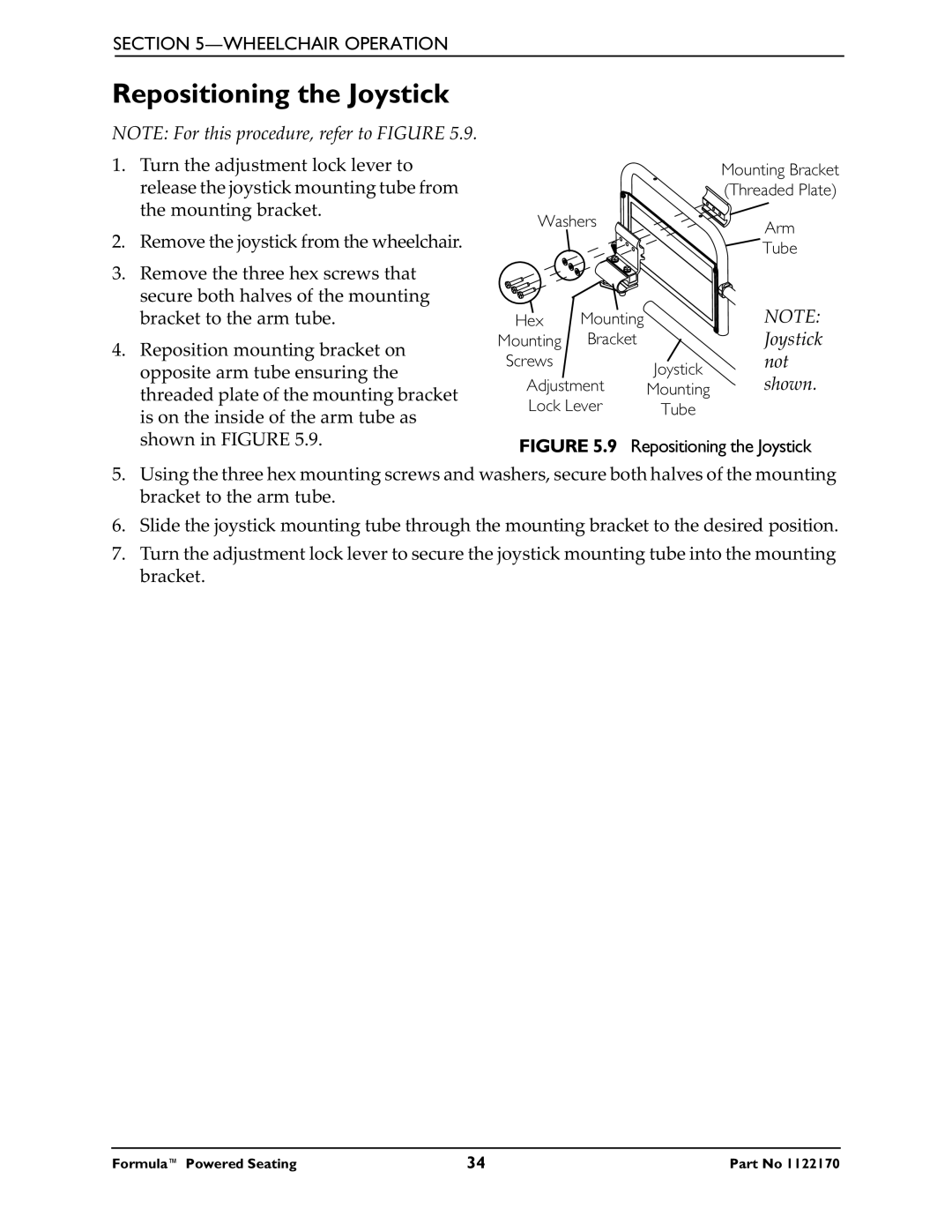 Invacare Powered Seating manual Repositioning the Joystick 