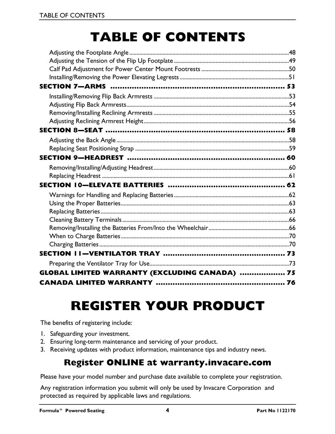 Invacare Powered Seating manual Register Your Product 