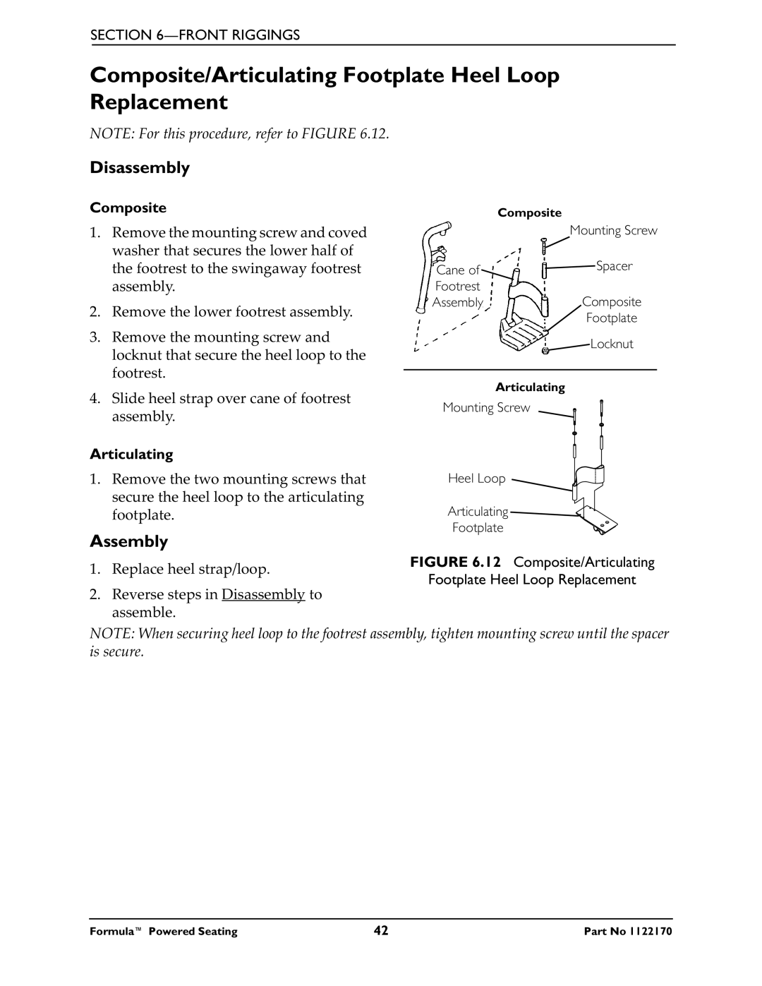 Invacare Powered Seating manual Composite/Articulating Footplate Heel Loop Replacement, Disassembly, Assembly 