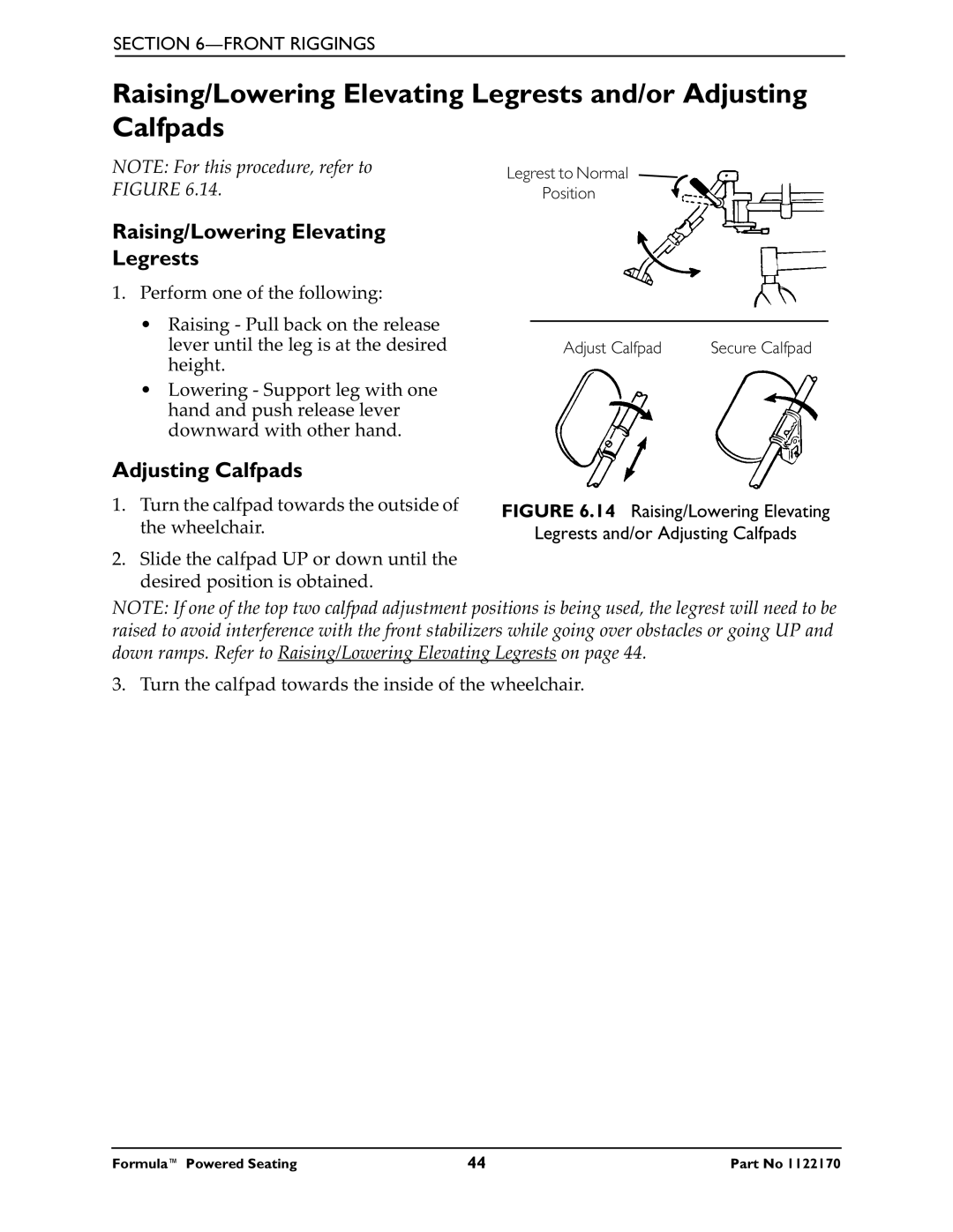 Invacare Powered Seating manual Raising/Lowering Elevating Legrests, Adjusting Calfpads 