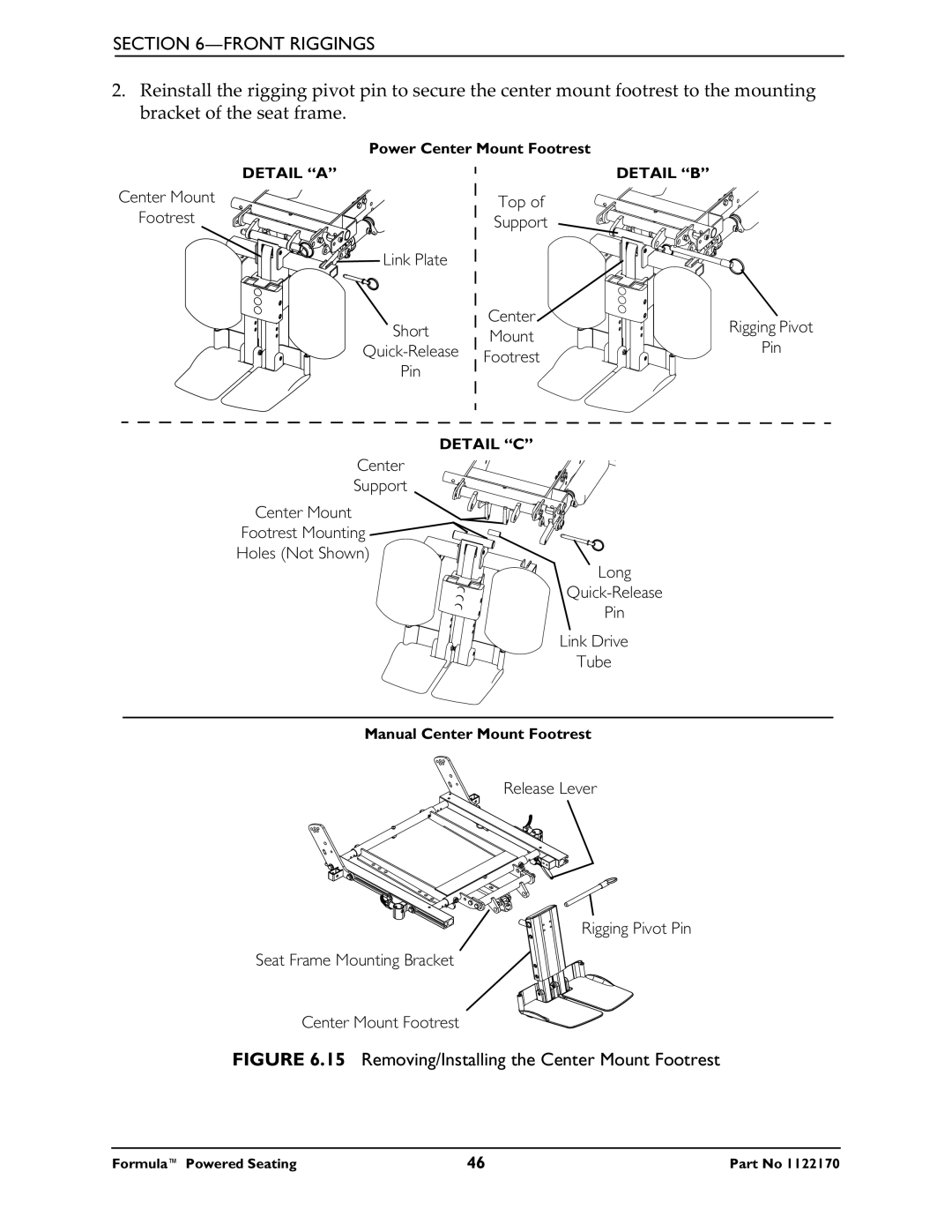 Invacare Powered Seating manual Removing/Installing the Center Mount Footrest 