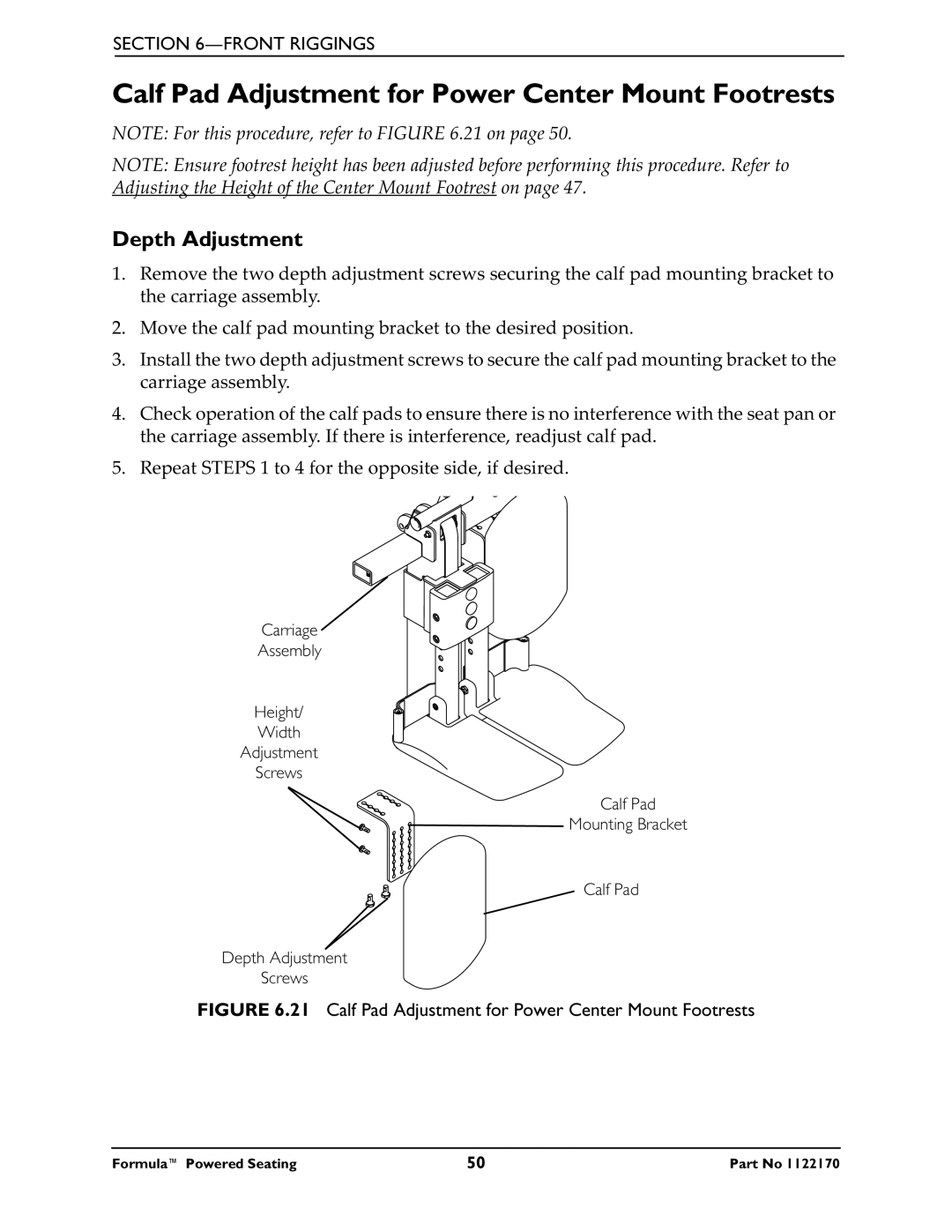 Invacare Powered Seating manual Calf Pad Adjustment for Power Center Mount Footrests 