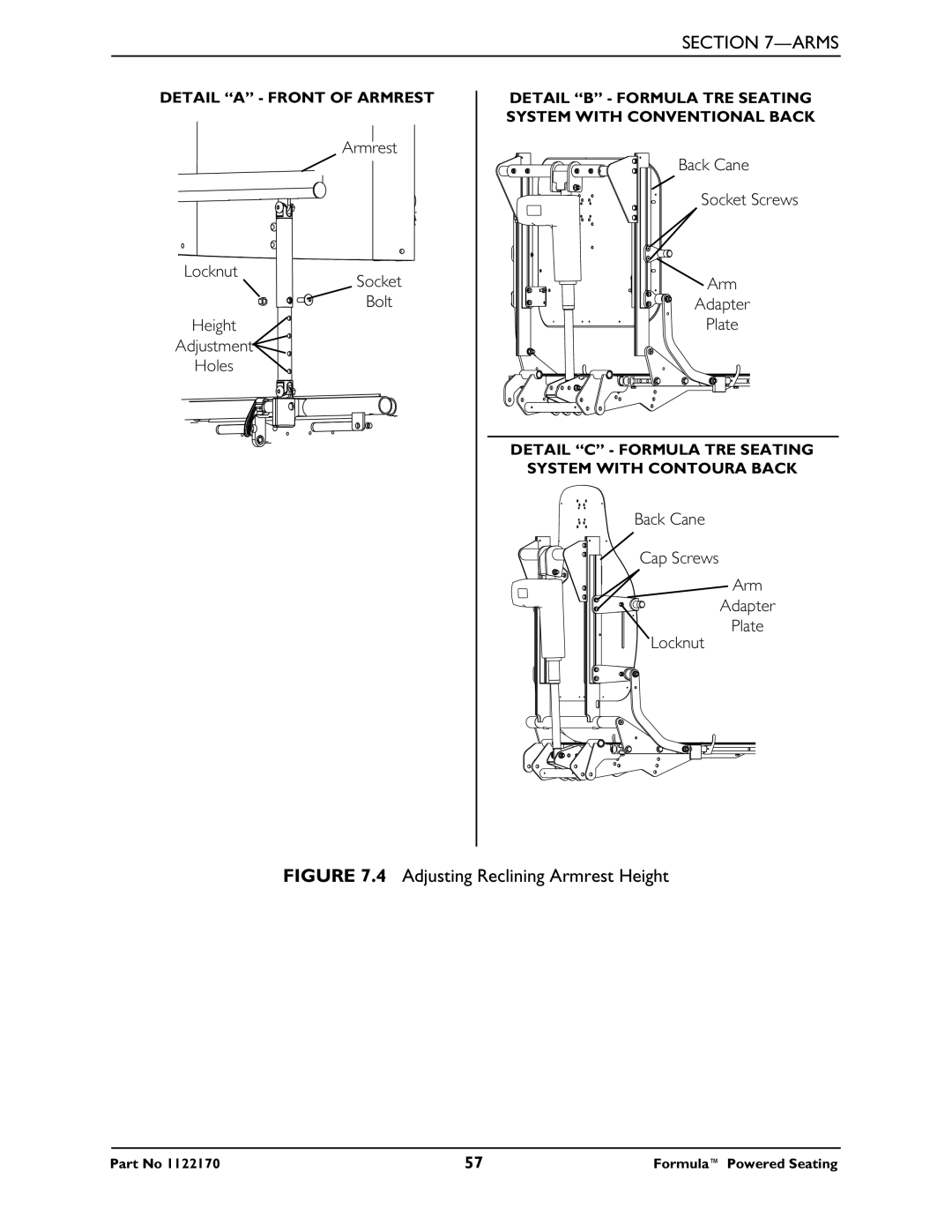 Invacare Powered Seating manual Adjusting Reclining Armrest Height 