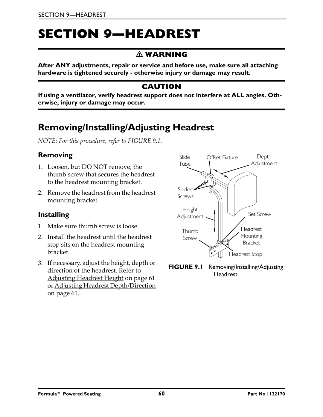 Invacare Powered Seating manual Removing/Installing/Adjusting Headrest 