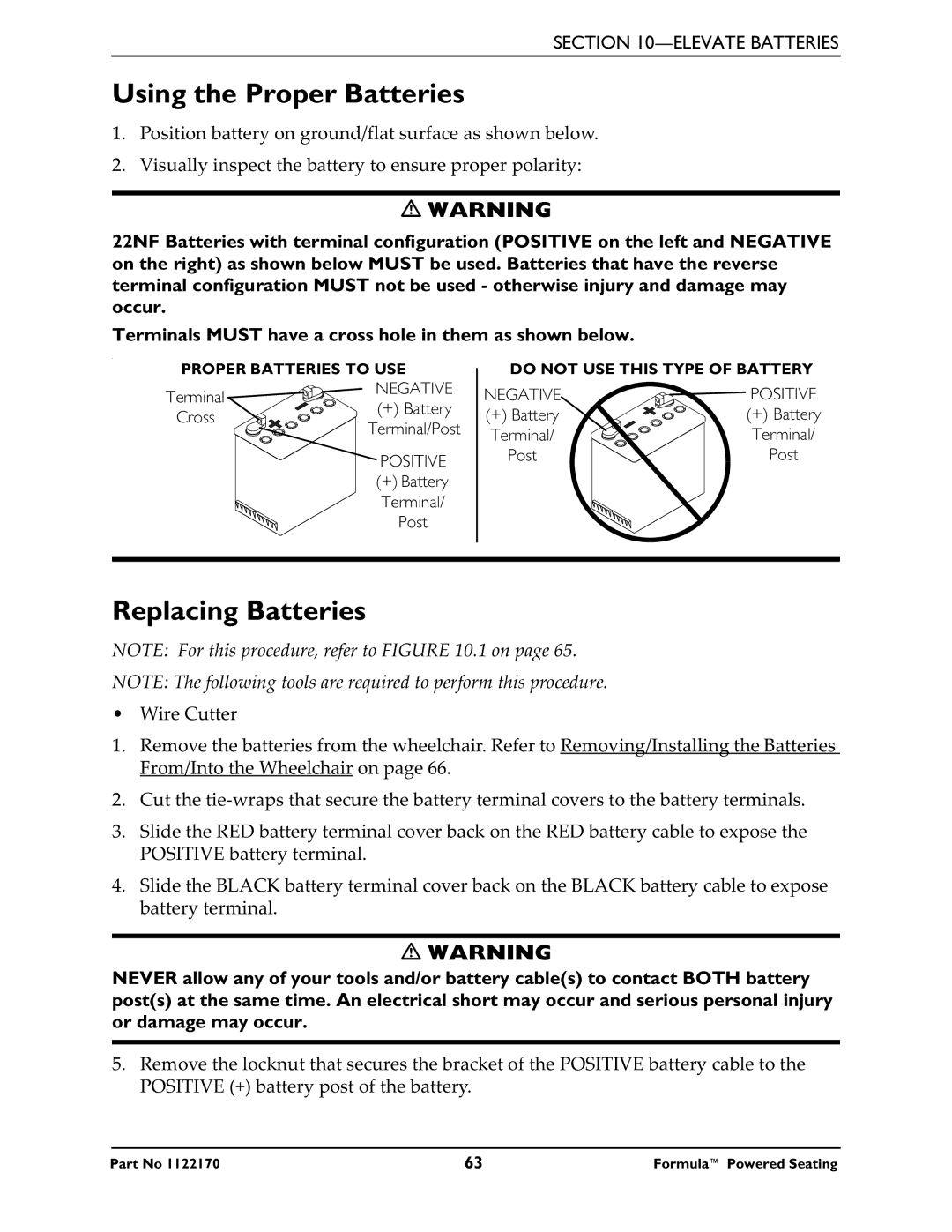 Invacare Powered Seating manual Using the Proper Batteries, Replacing Batteries 