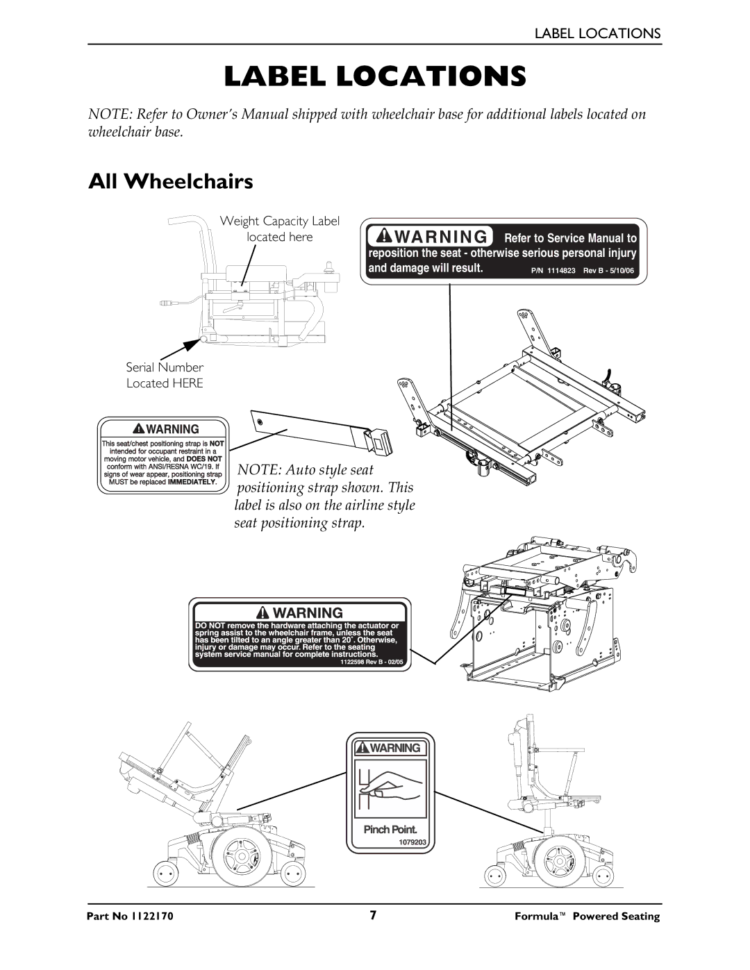 Invacare Powered Seating manual Label Locations, All Wheelchairs 