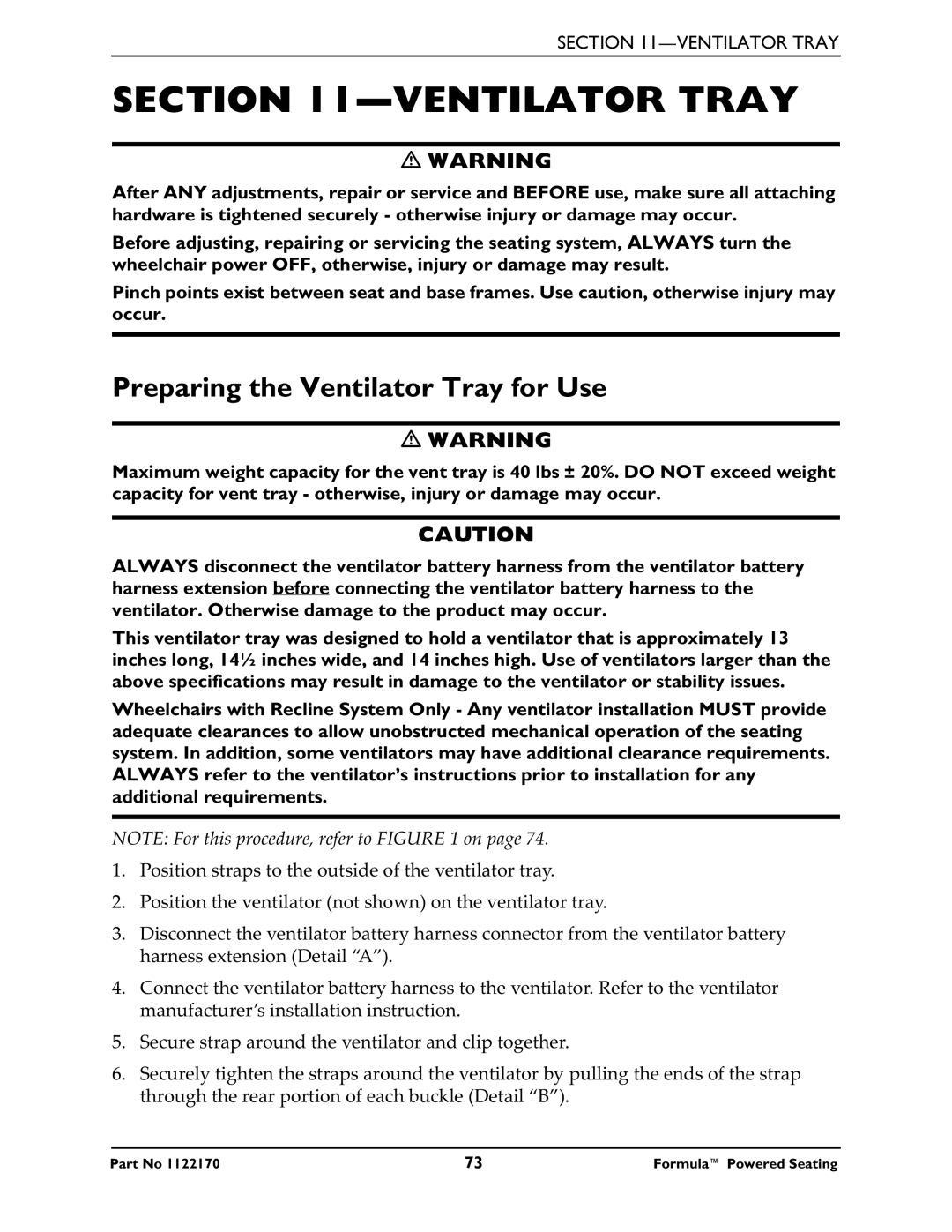 Invacare Powered Seating manual Preparing the Ventilator Tray for Use 