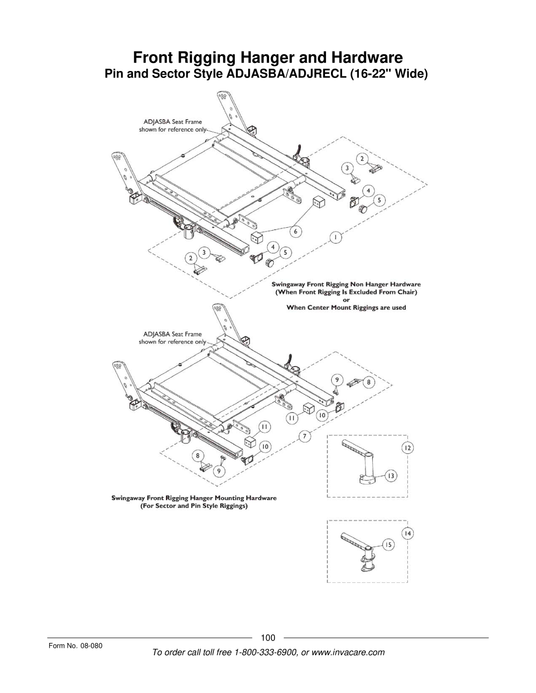 Invacare Powered Wheelchair manual Pin and Sector Style ADJASBA/ADJRECL 16-22 Wide 