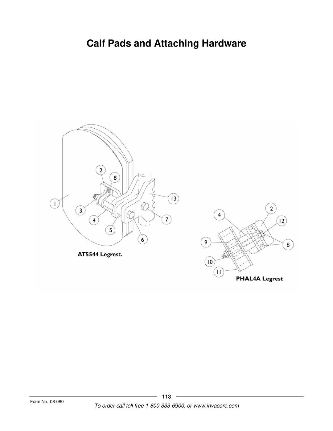 Invacare Powered Wheelchair manual Calf Pads and Attaching Hardware 