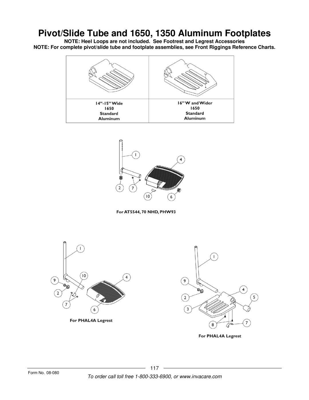 Invacare Powered Wheelchair manual Pivot/Slide Tube and 1650, 1350 Aluminum Footplates 