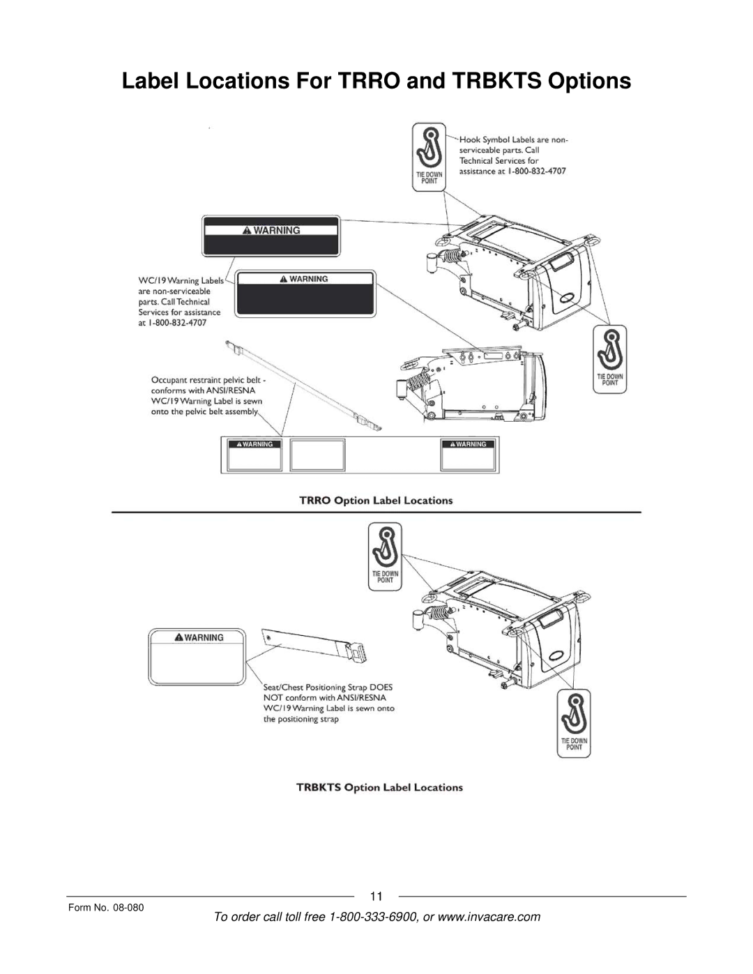 Invacare Powered Wheelchair manual Label Locations For Trro and Trbkts Options 