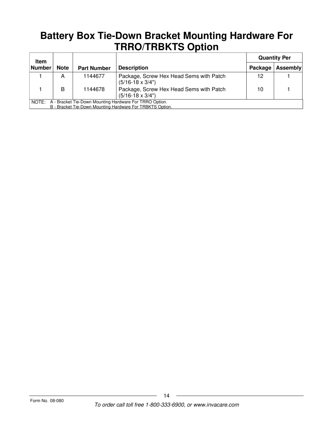 Invacare Powered Wheelchair manual Quantity Per Number Part Number Description Package Assembly 