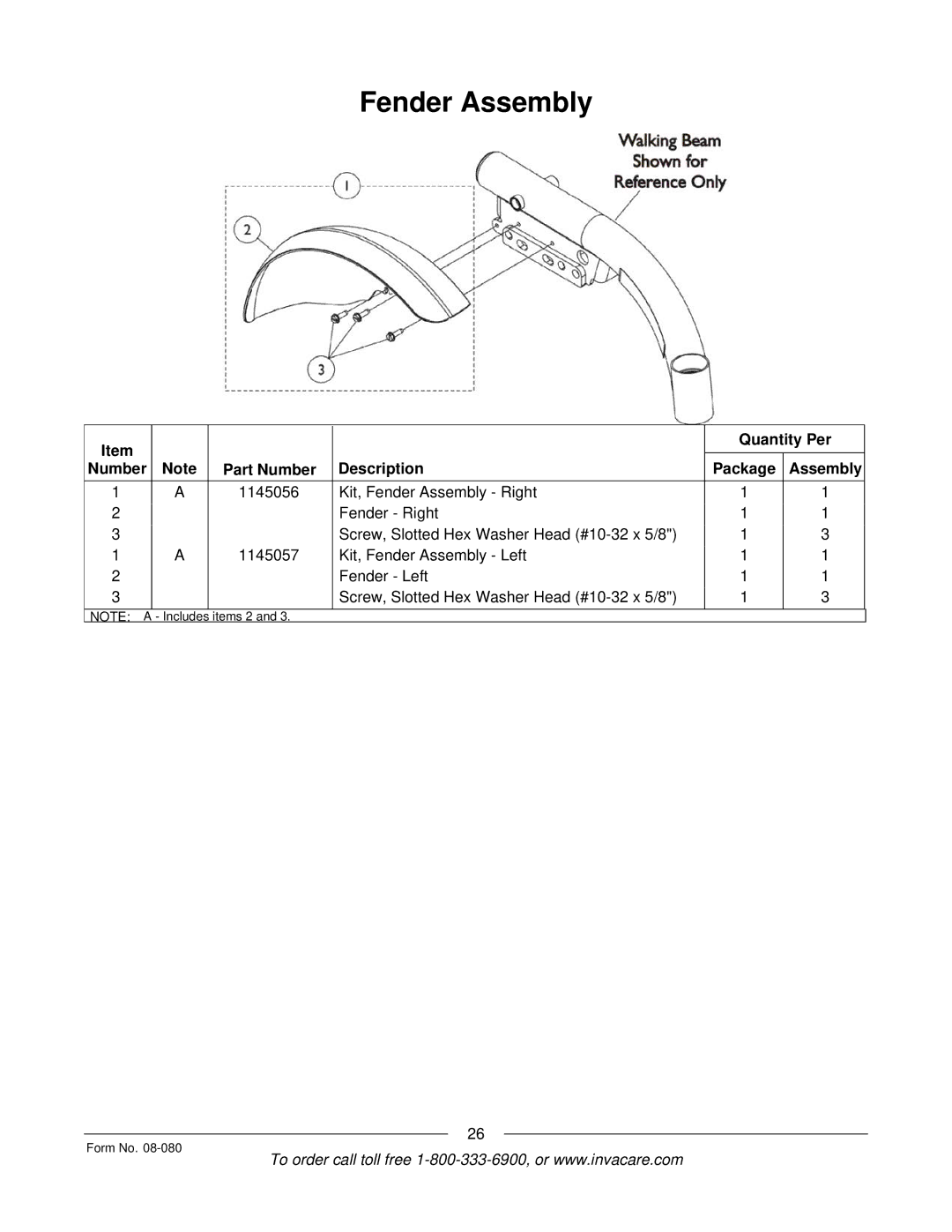 Invacare Powered Wheelchair manual Fender Assembly 