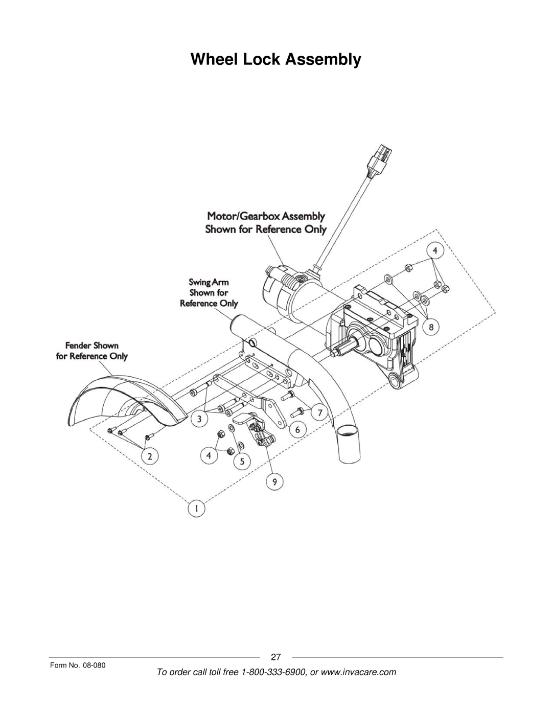 Invacare Powered Wheelchair manual Wheel Lock Assembly 