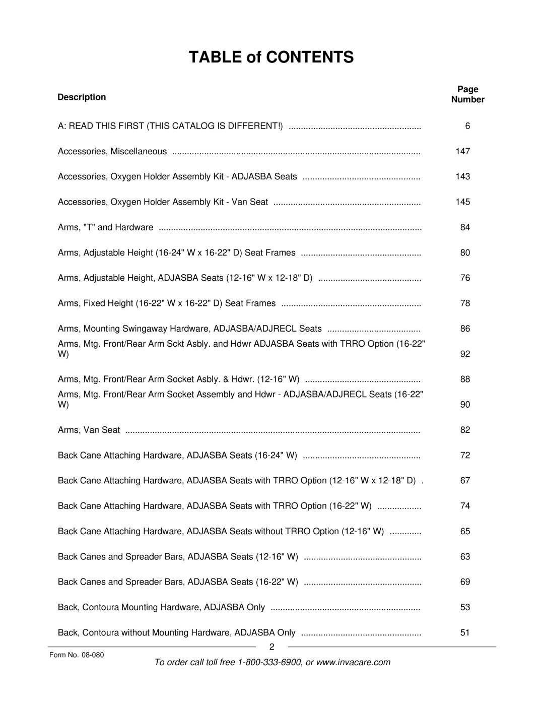 Invacare Powered Wheelchair manual Table of Contents 