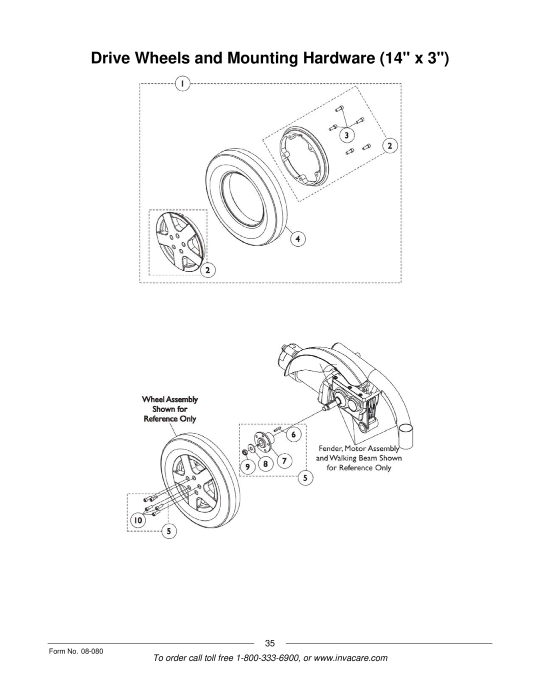 Invacare Powered Wheelchair manual Drive Wheels and Mounting Hardware 14 x 