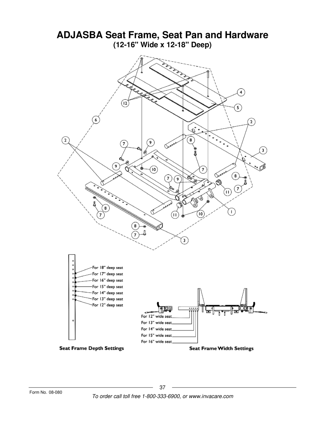 Invacare Powered Wheelchair manual Adjasba Seat Frame, Seat Pan and Hardware 