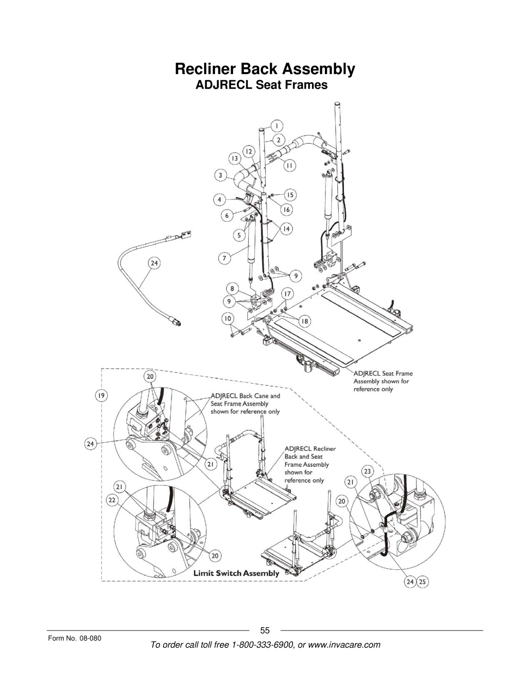 Invacare Powered Wheelchair manual Recliner Back Assembly 